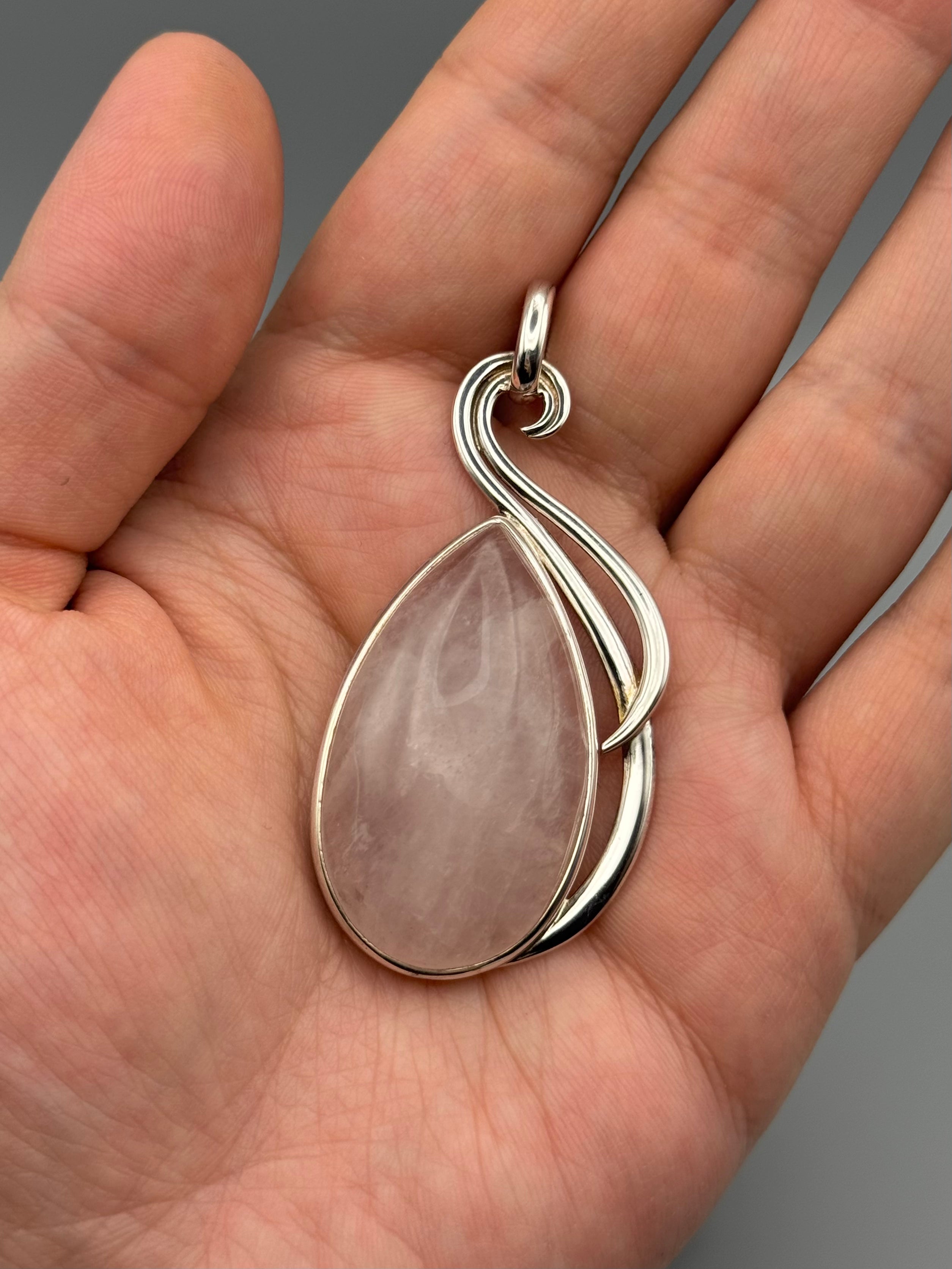 •ROSE QUARTZ TEAR - FLOURISH• sterling silver pendant