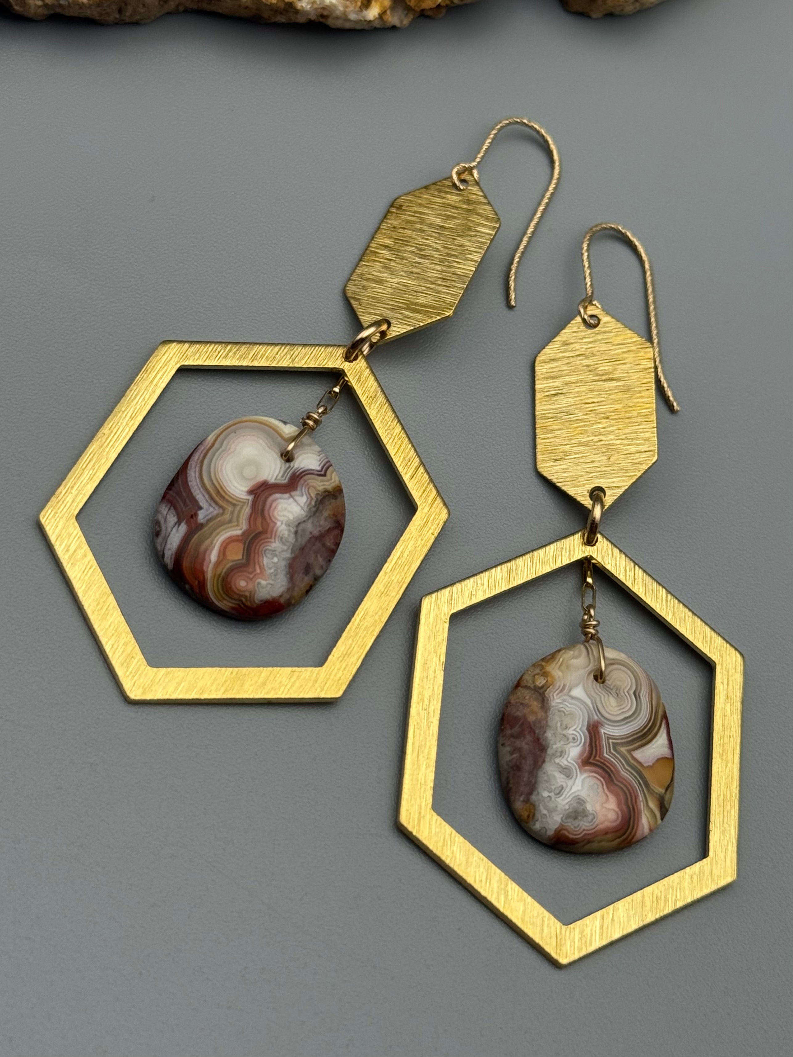•DOUBLE HEX• agua nueva agate + gold earrings