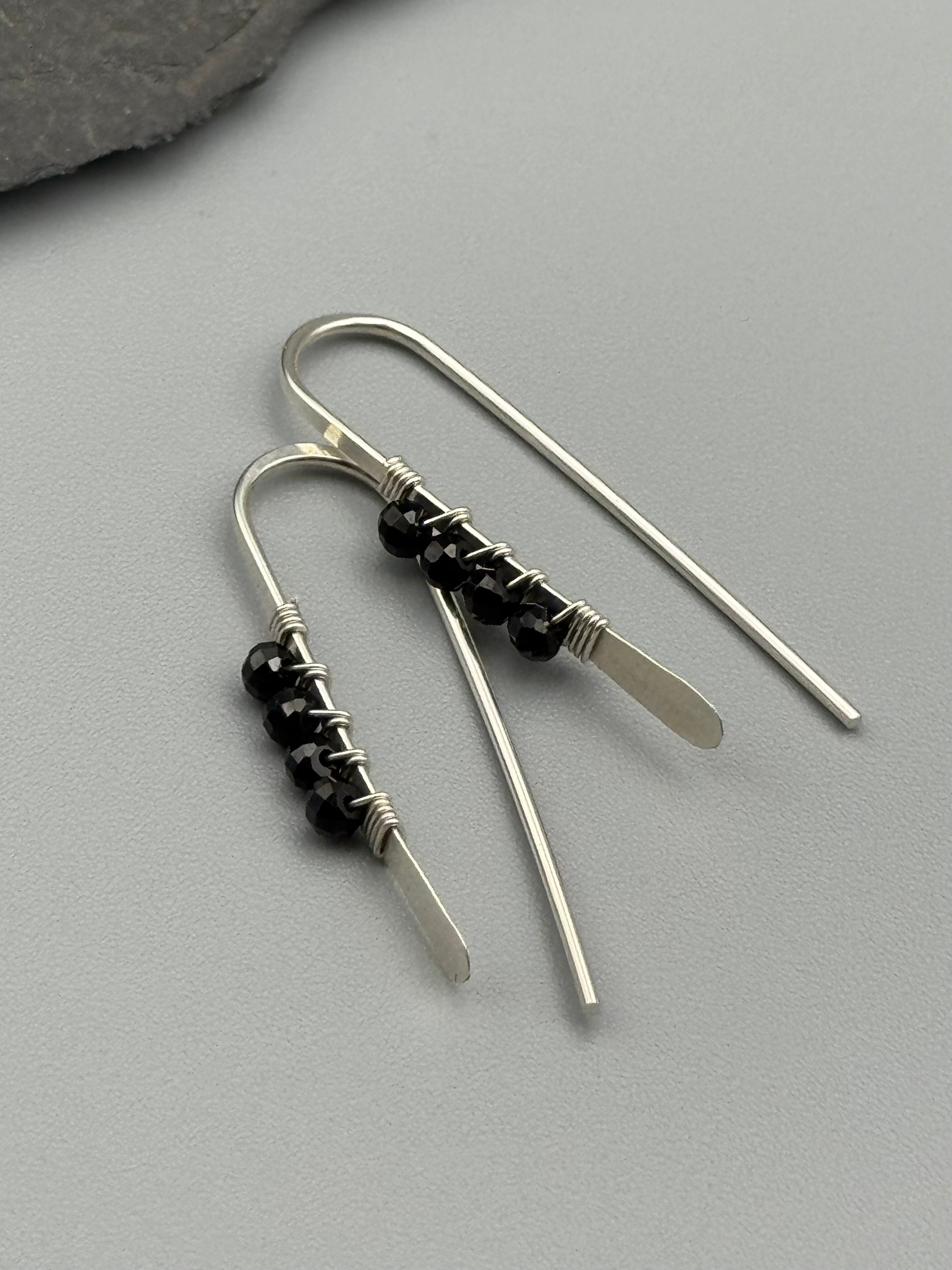 •PETITE THREADER• onyx + silver earrings