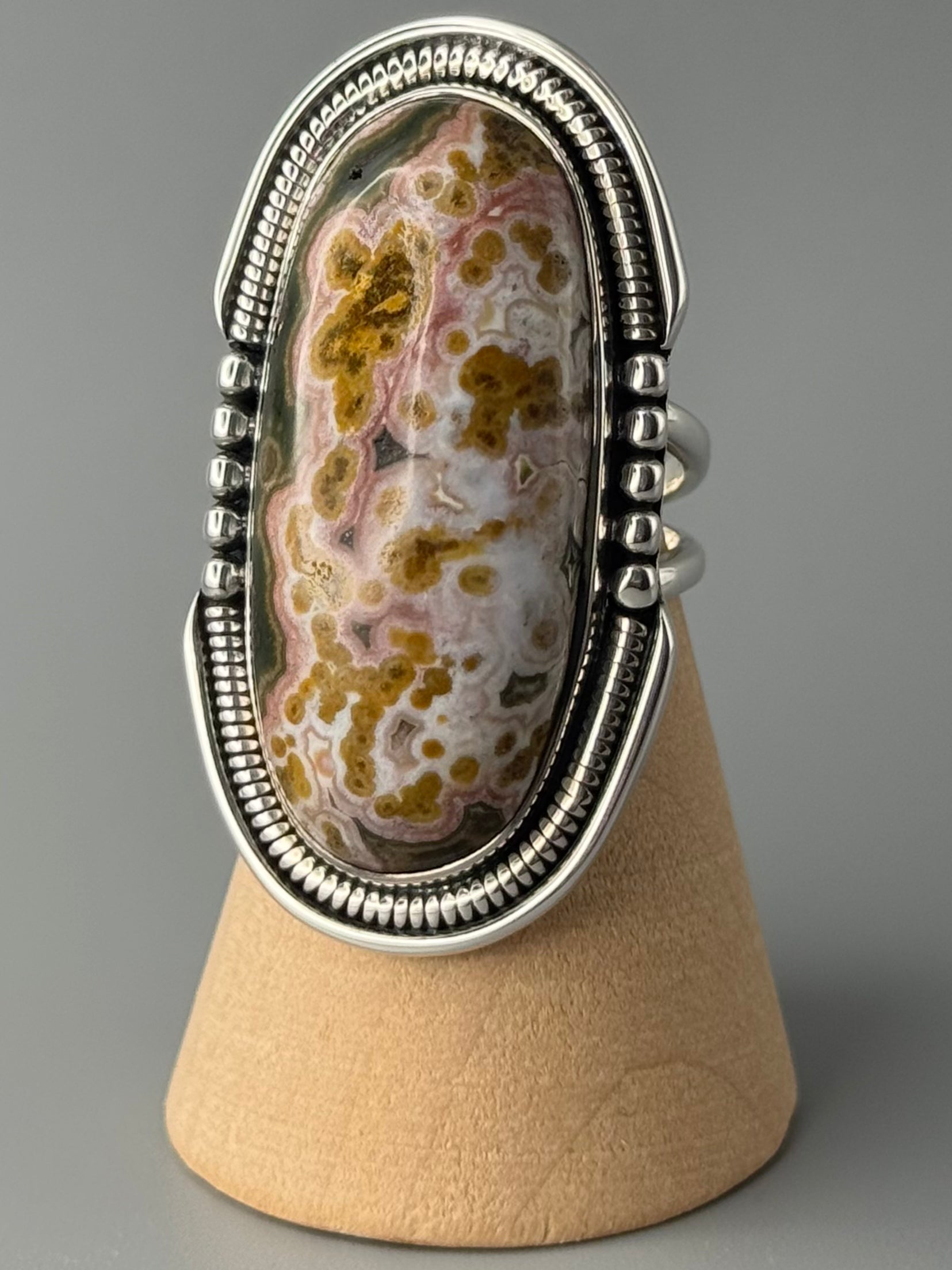 •OCEAN JASPER - INTERSTELLAR• split band silver ring (size 6)