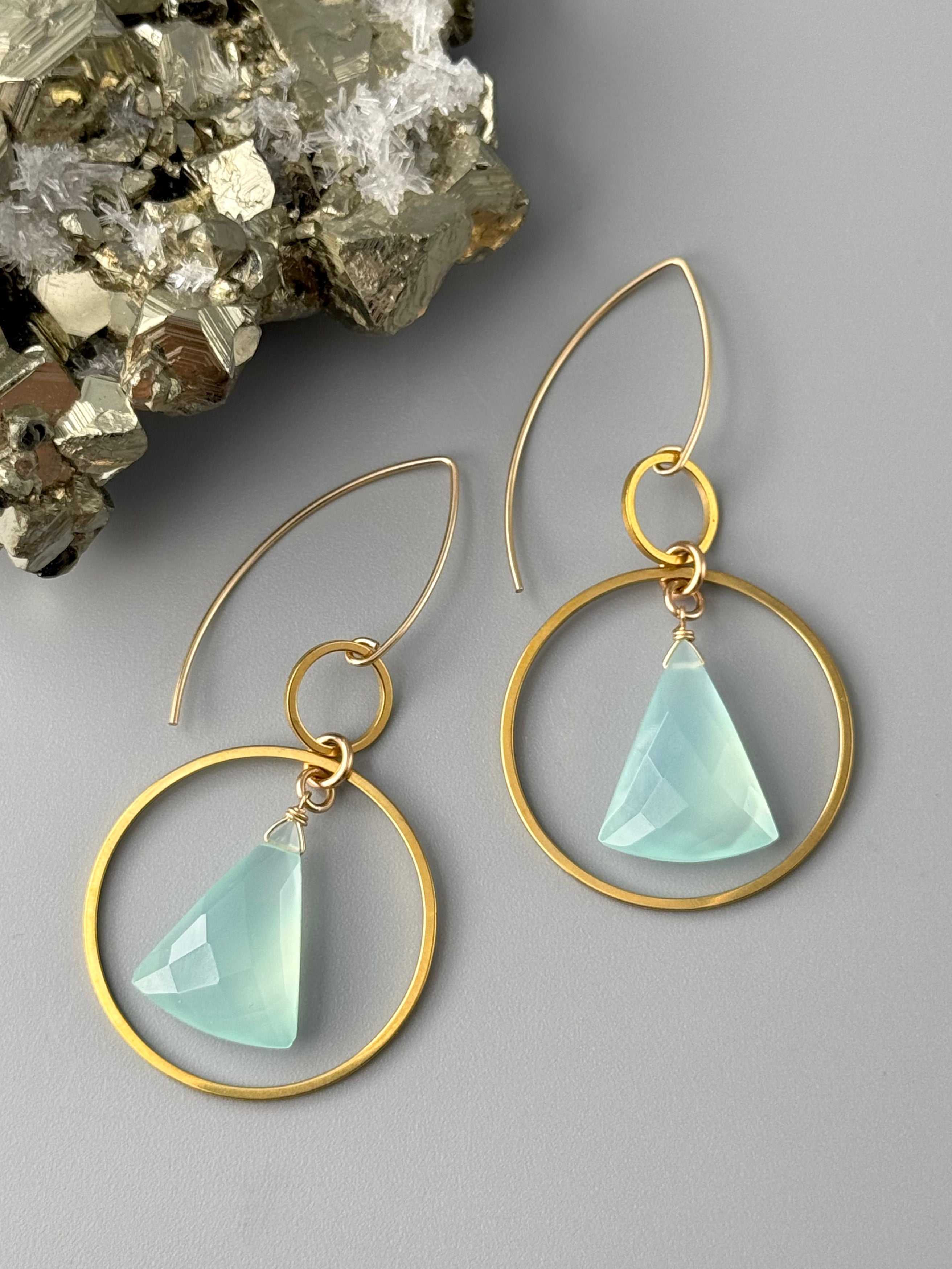 •EQUA-ORBIT• aqua chalcedony + gold earrings