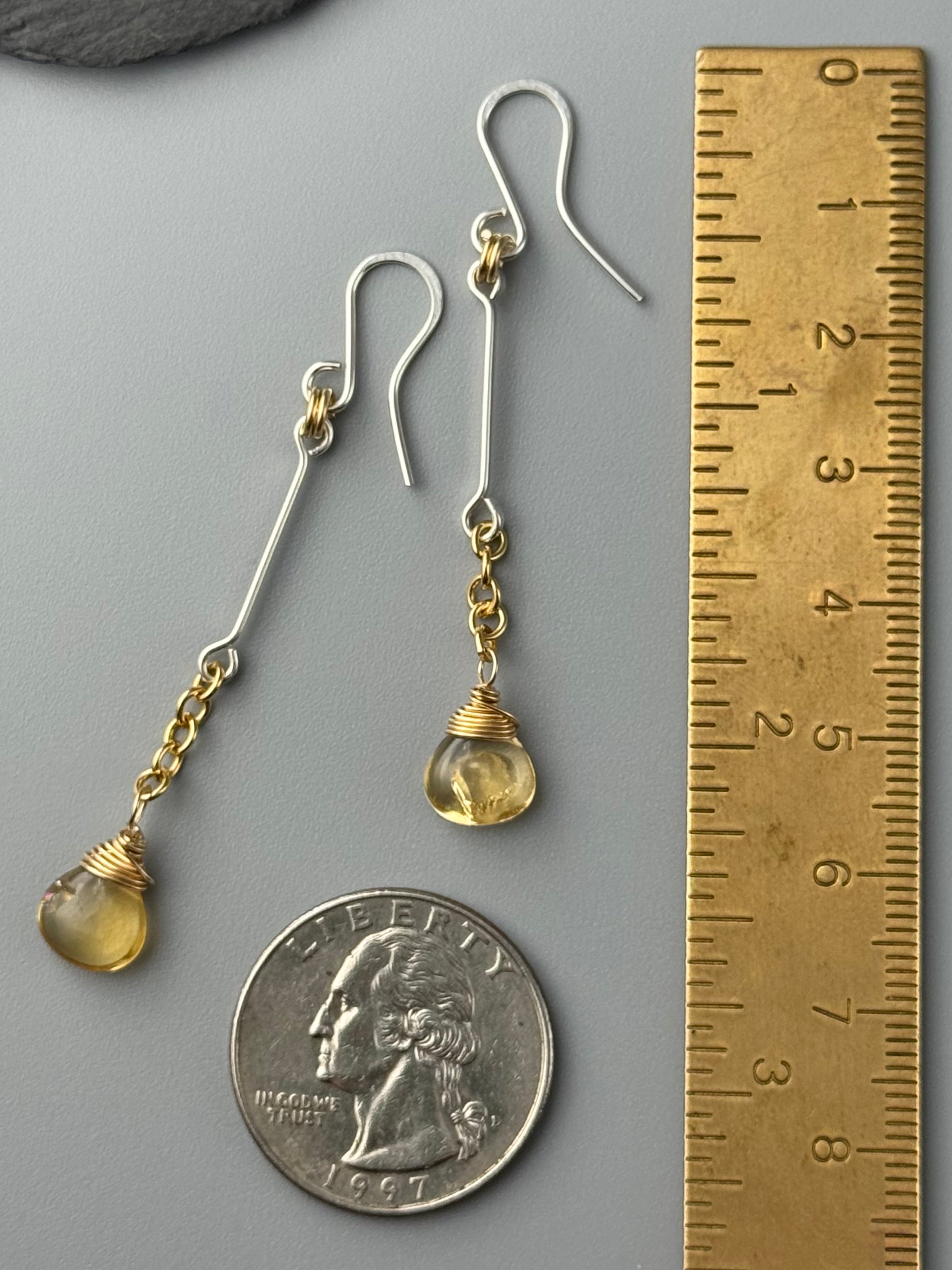 •LINEAR DROP• citrine + mixed metal dangle earrings