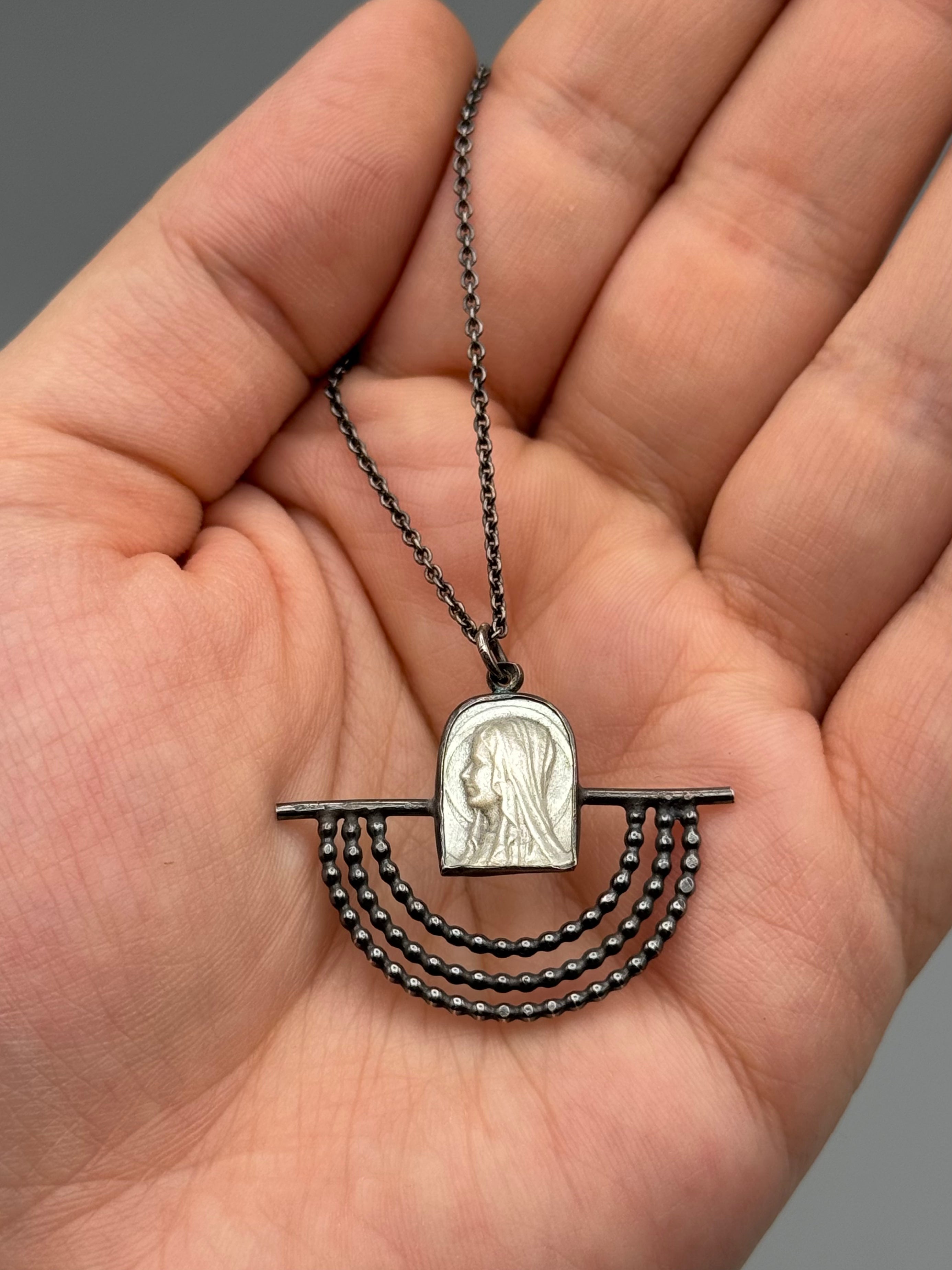 •MARY• mother of pearl + silver cameo necklace (18.5" long)