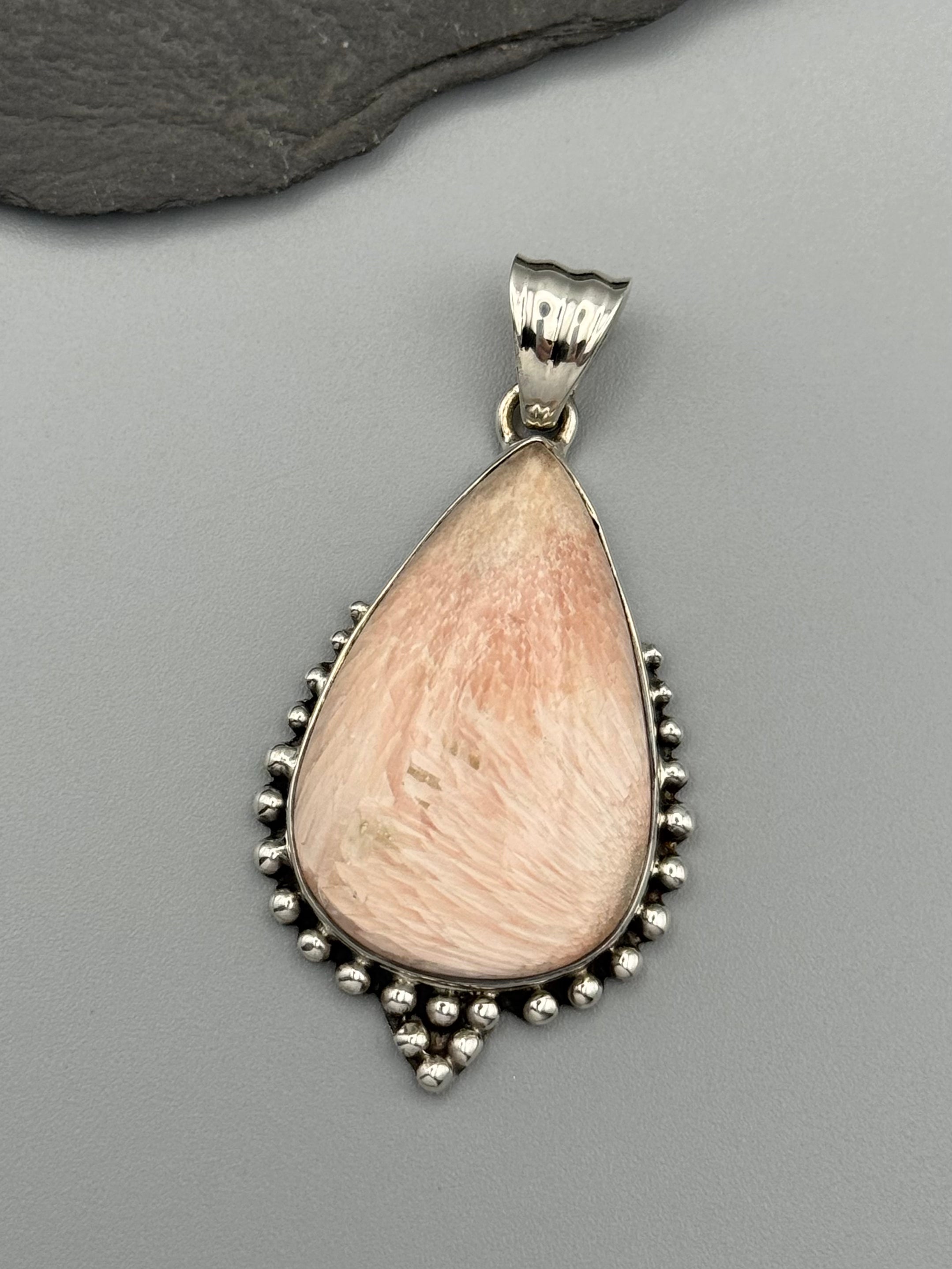 •SCOLECITE - DOTTED TEAR• sterling silver pendant