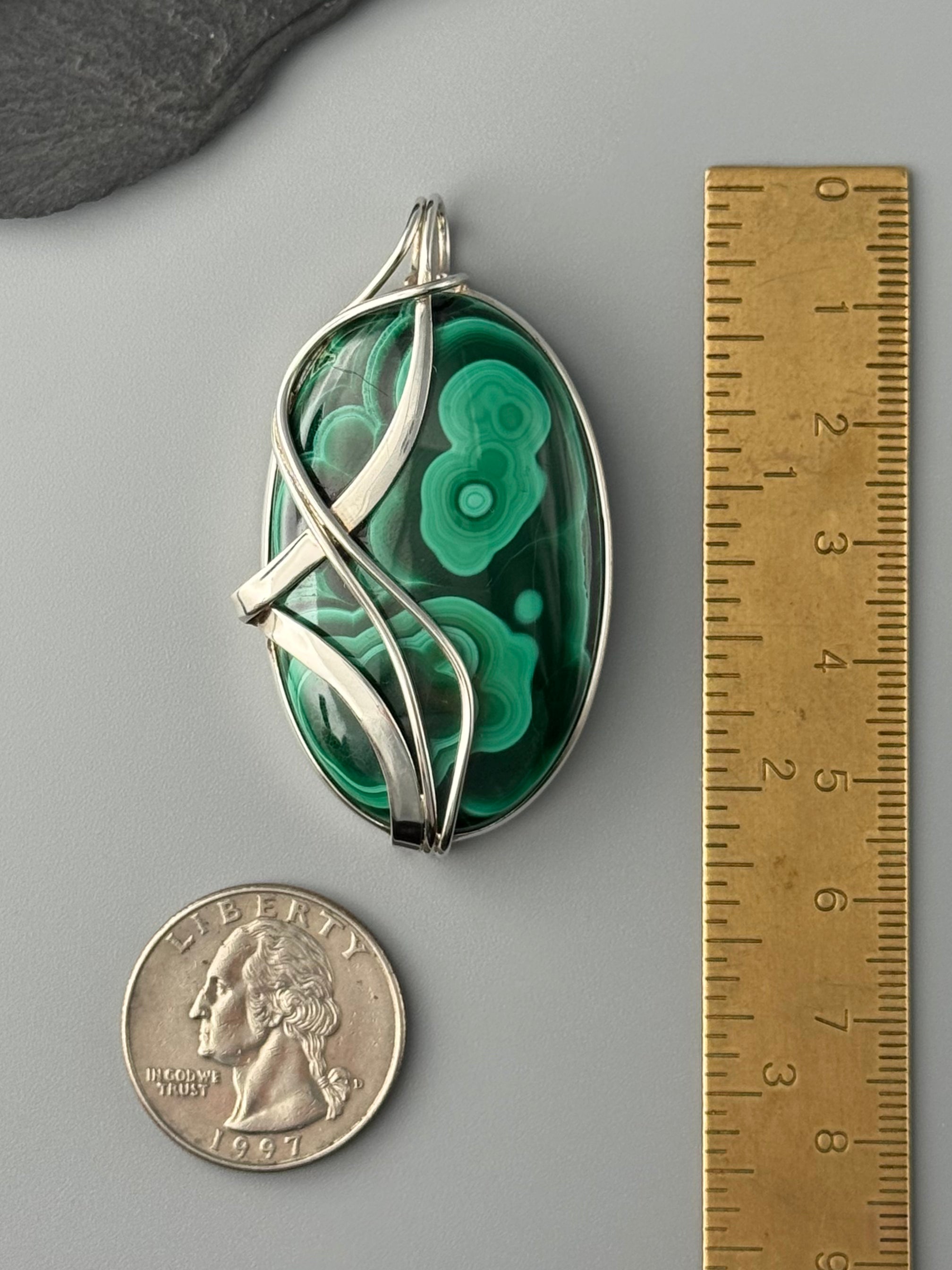 •MALACHITE CHRYSOCOLLA - WIRE WRAPPED OVAL• sterling silver pendant
