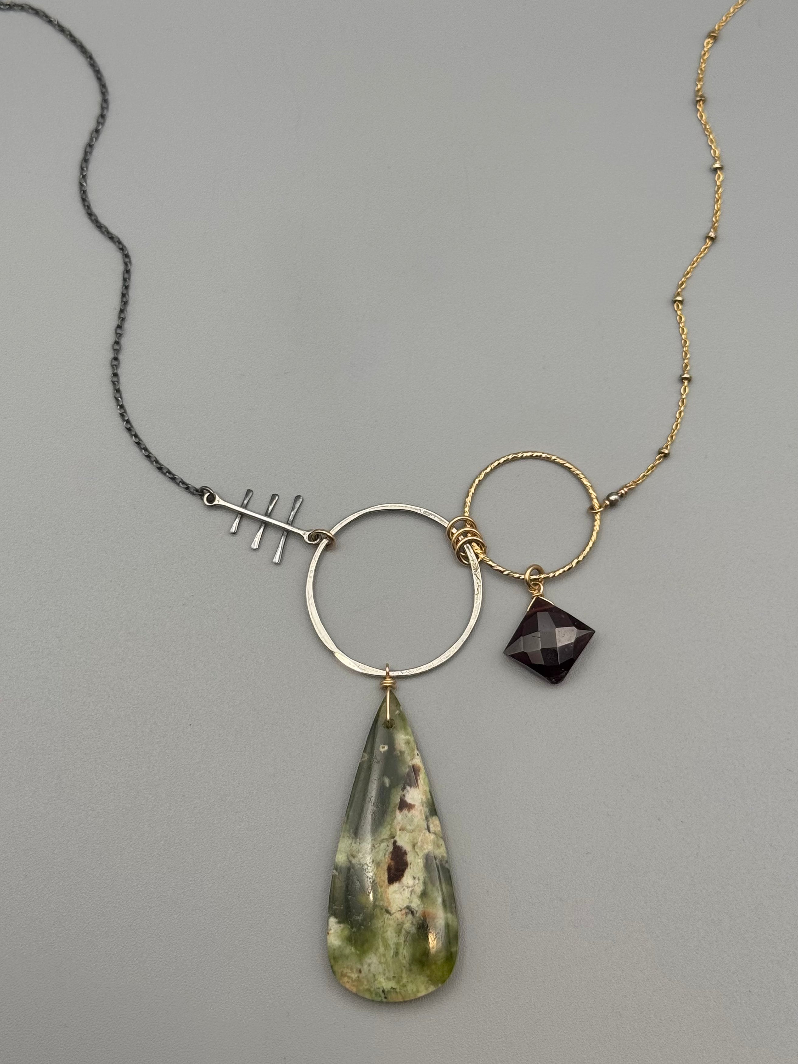 •UNION - INVOKE• chrome chalcedony + garnet mixed metal necklace (18"-20" long)