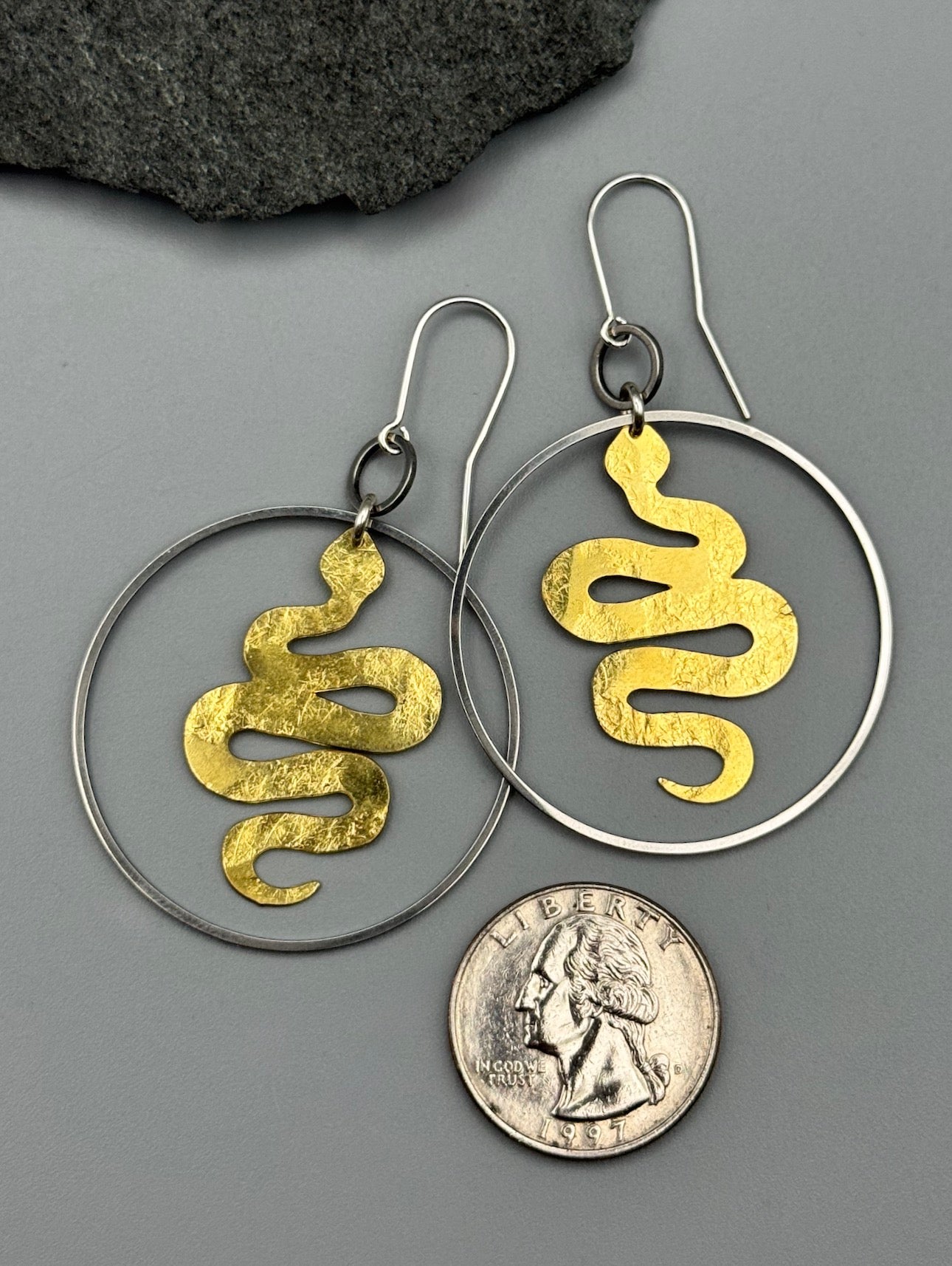 •NĀGA HOOPS• mixed metal dangle earrings