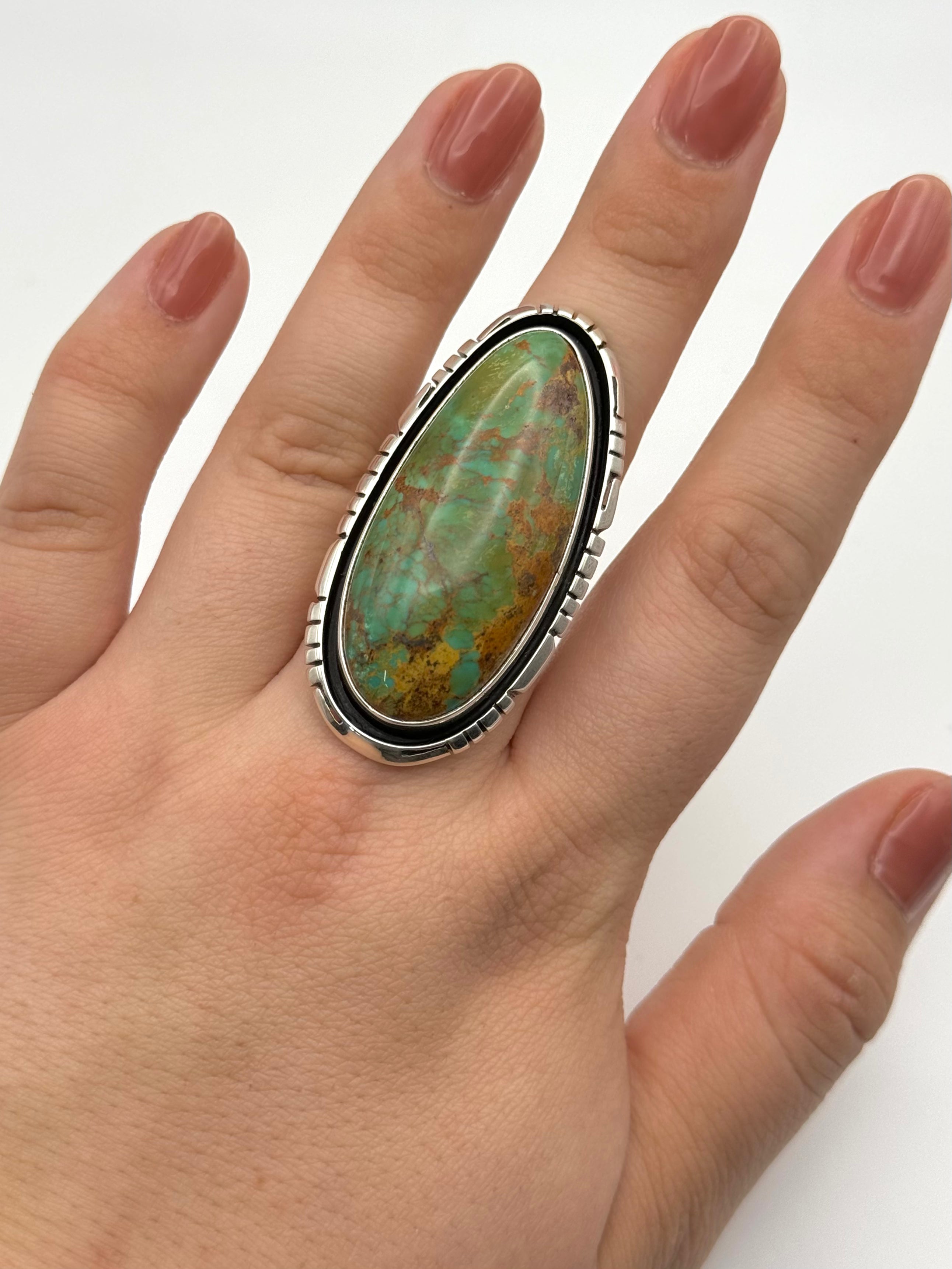 •KINGMAN TURQUOISE - BIGGIE• Navajo silver ring (size 9.25)