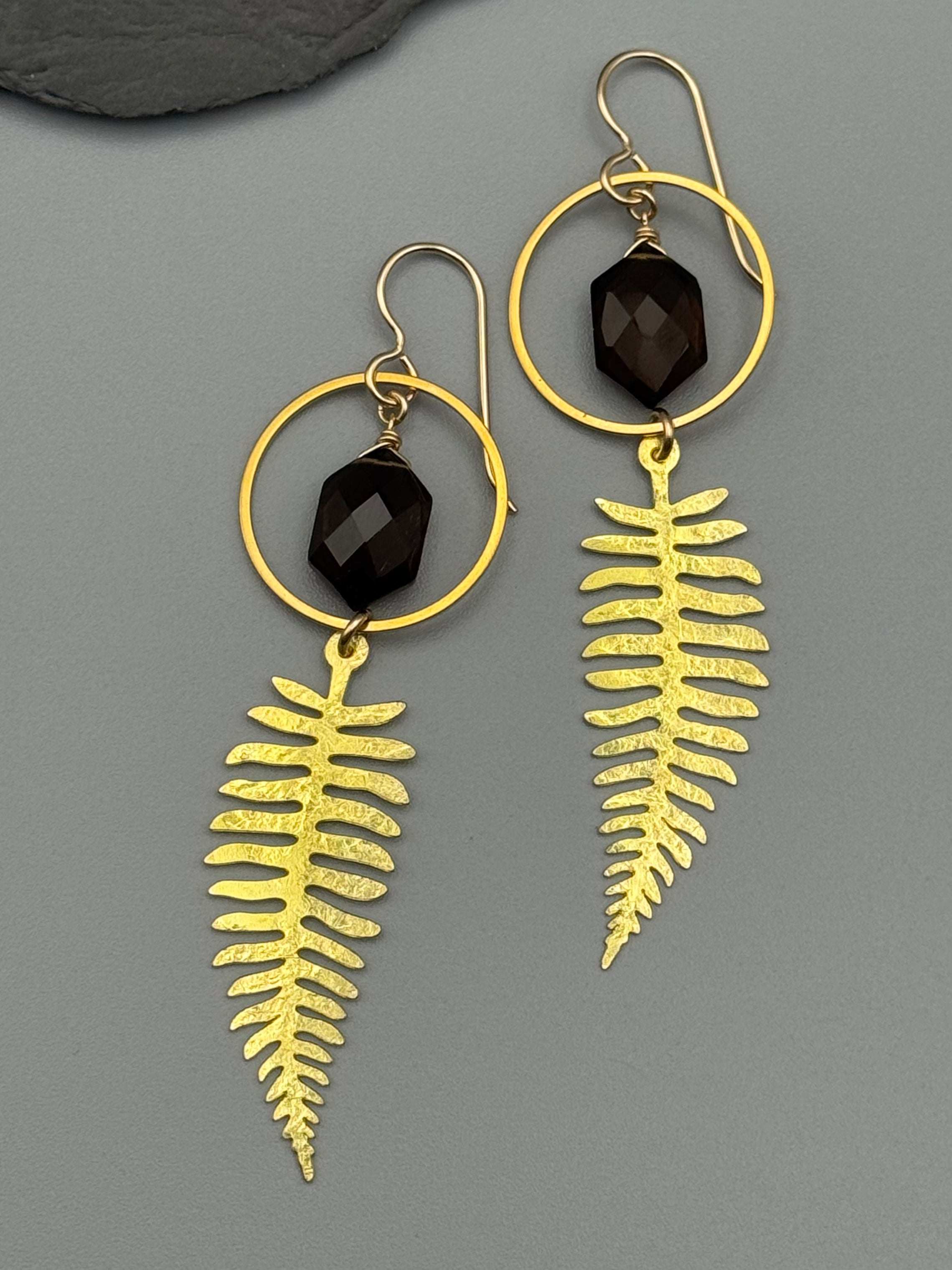 •DANCING FERN• smoky quartz + gold earrings