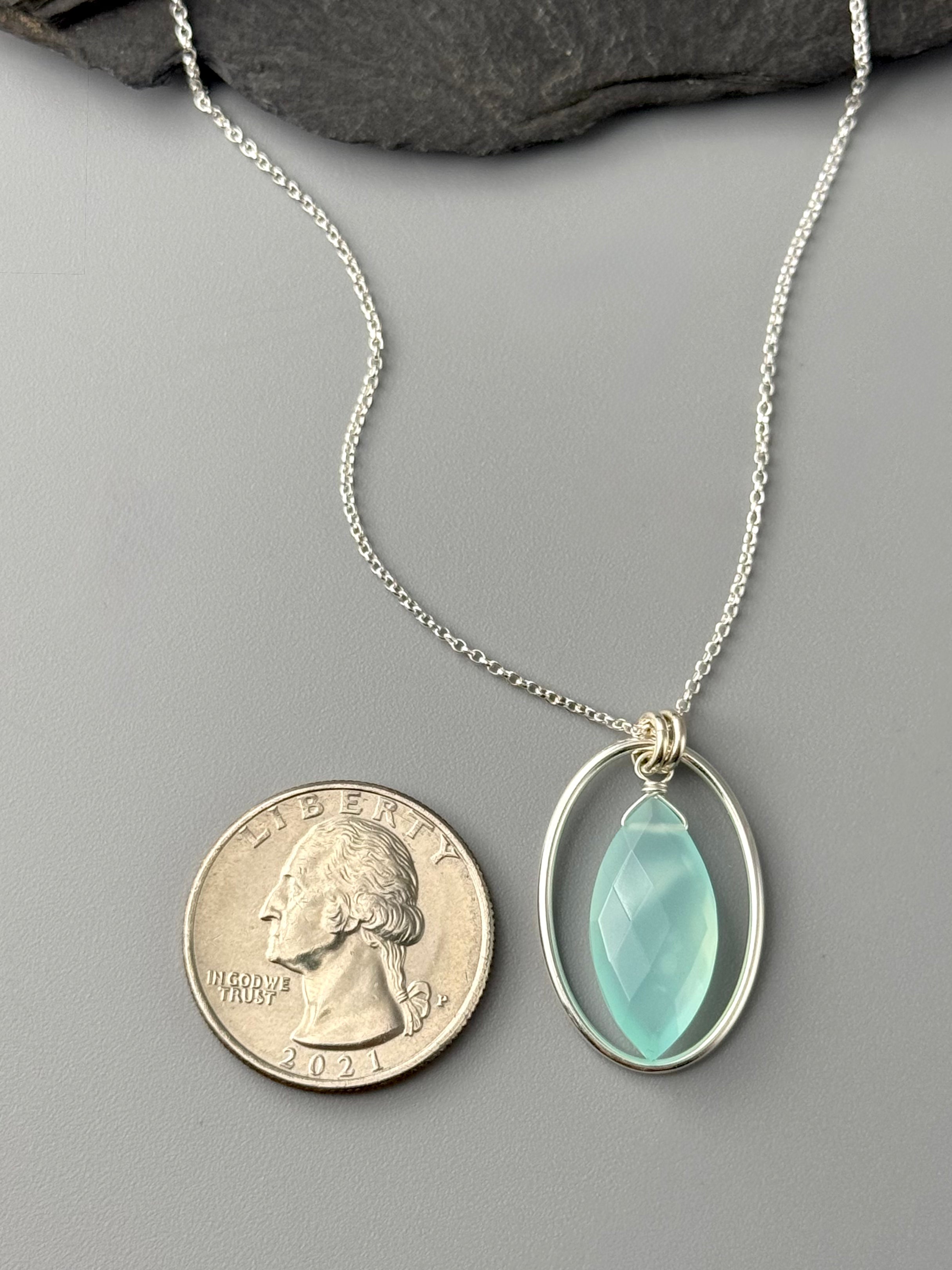 •LUNA• aqua chalcedony + silver necklace (16"-18" long)