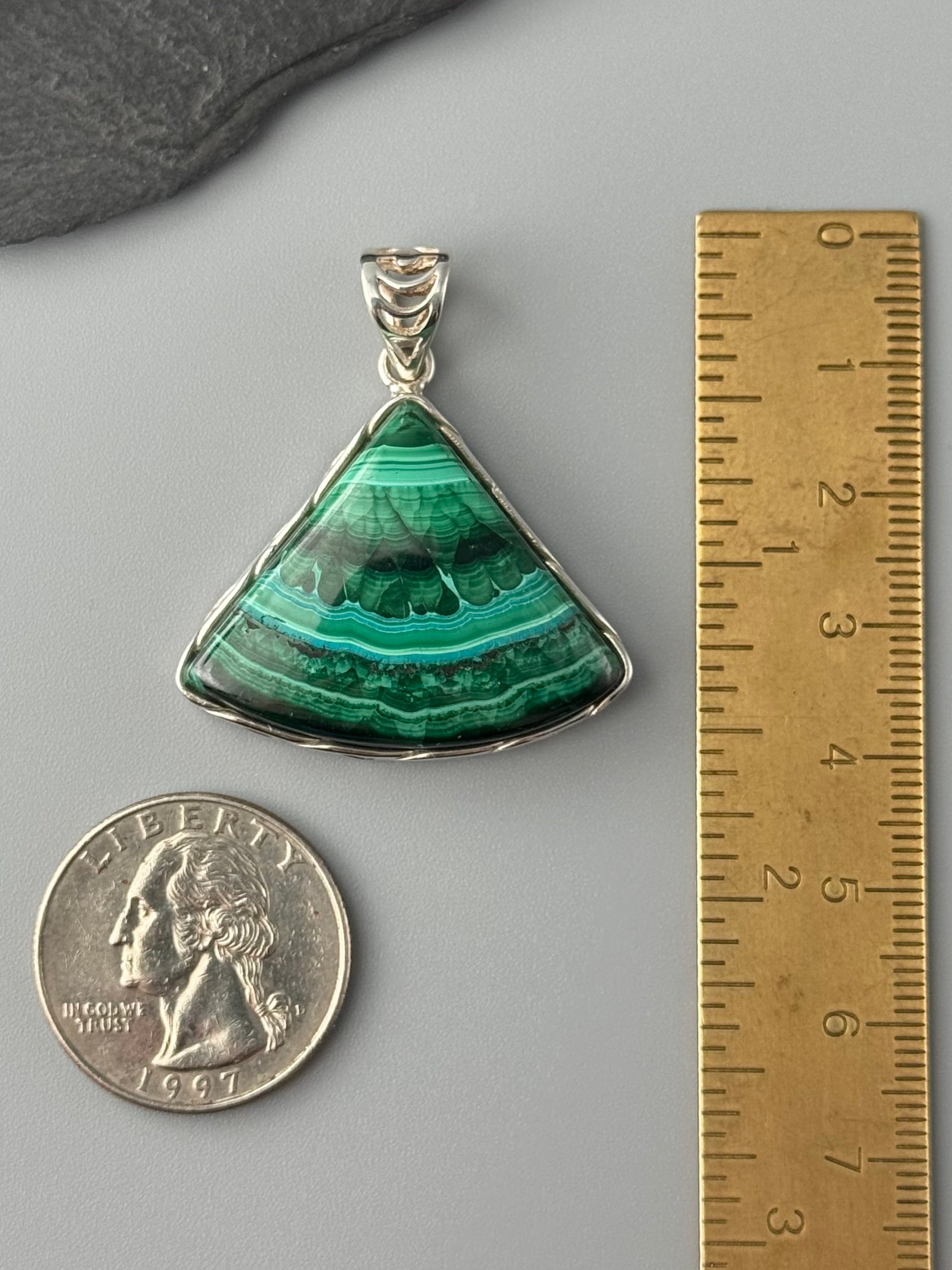 •MALACHITE CHRYSOCOLLA - ROUNDED TRIANGLE• braided bezel silver pendant