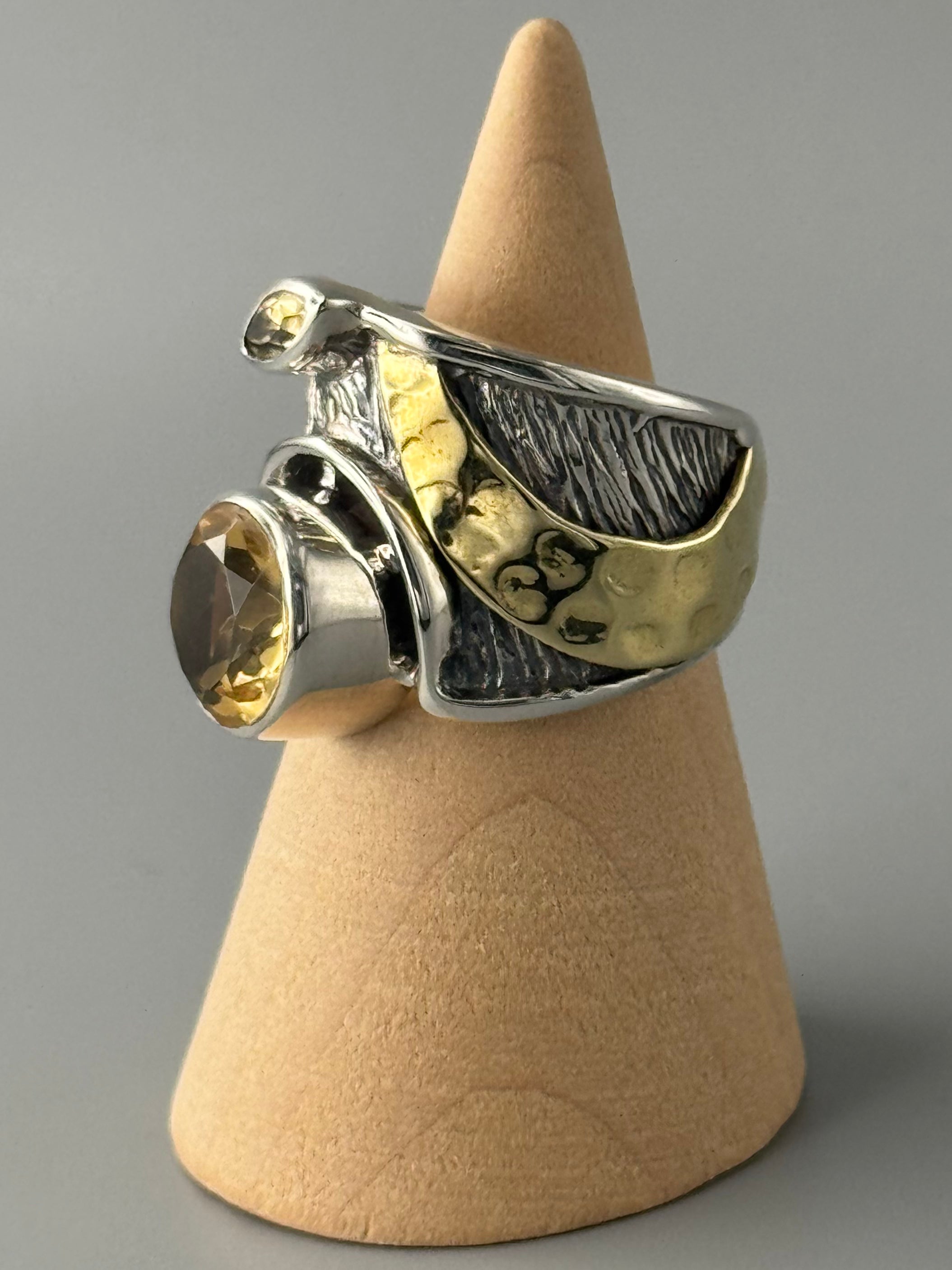 •CITRINE - THE CROSSING• wide band mixed metal ring (various sizes)