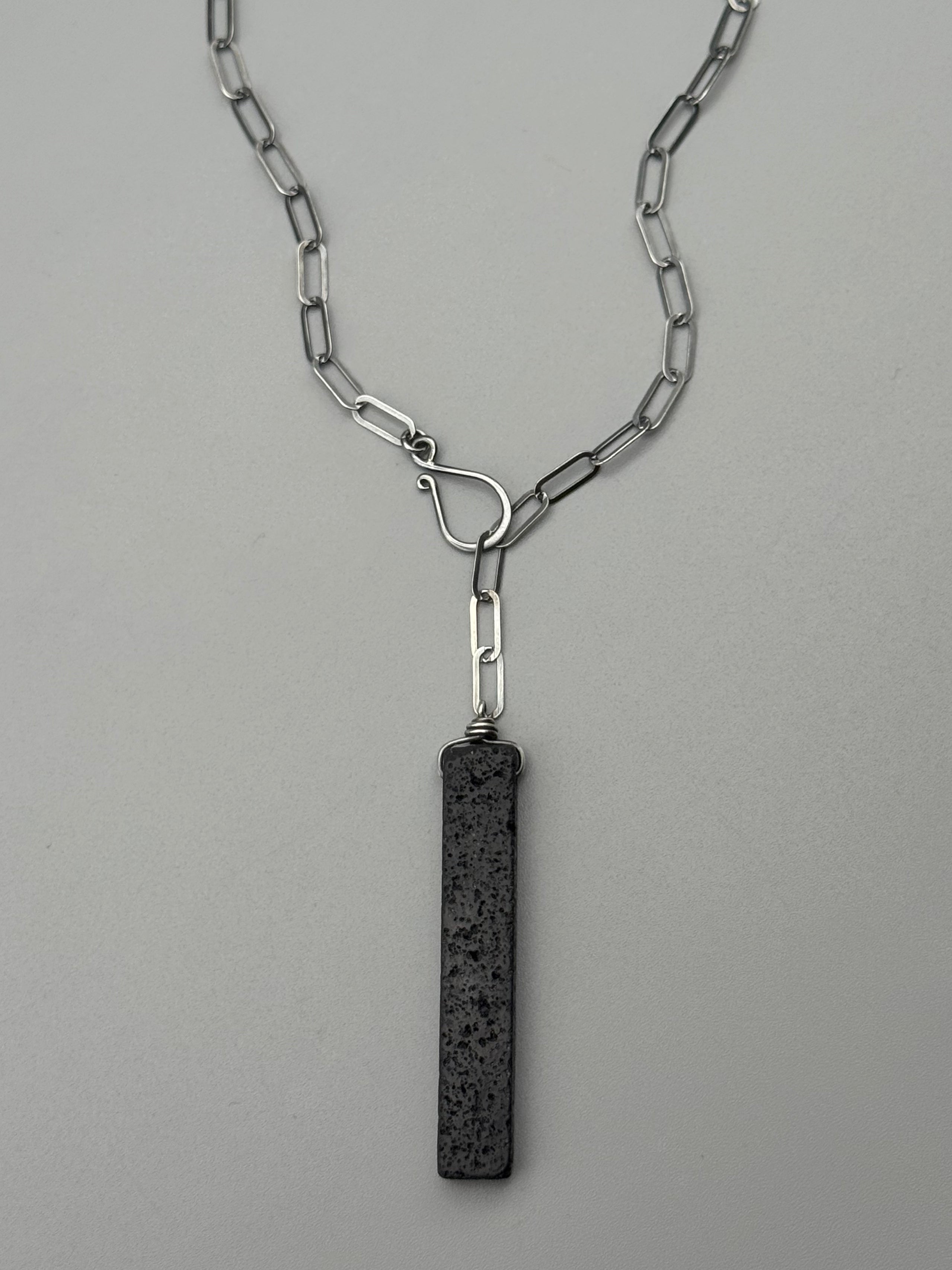 •LINKED• black lava + silver necklace (ADJ to 19")