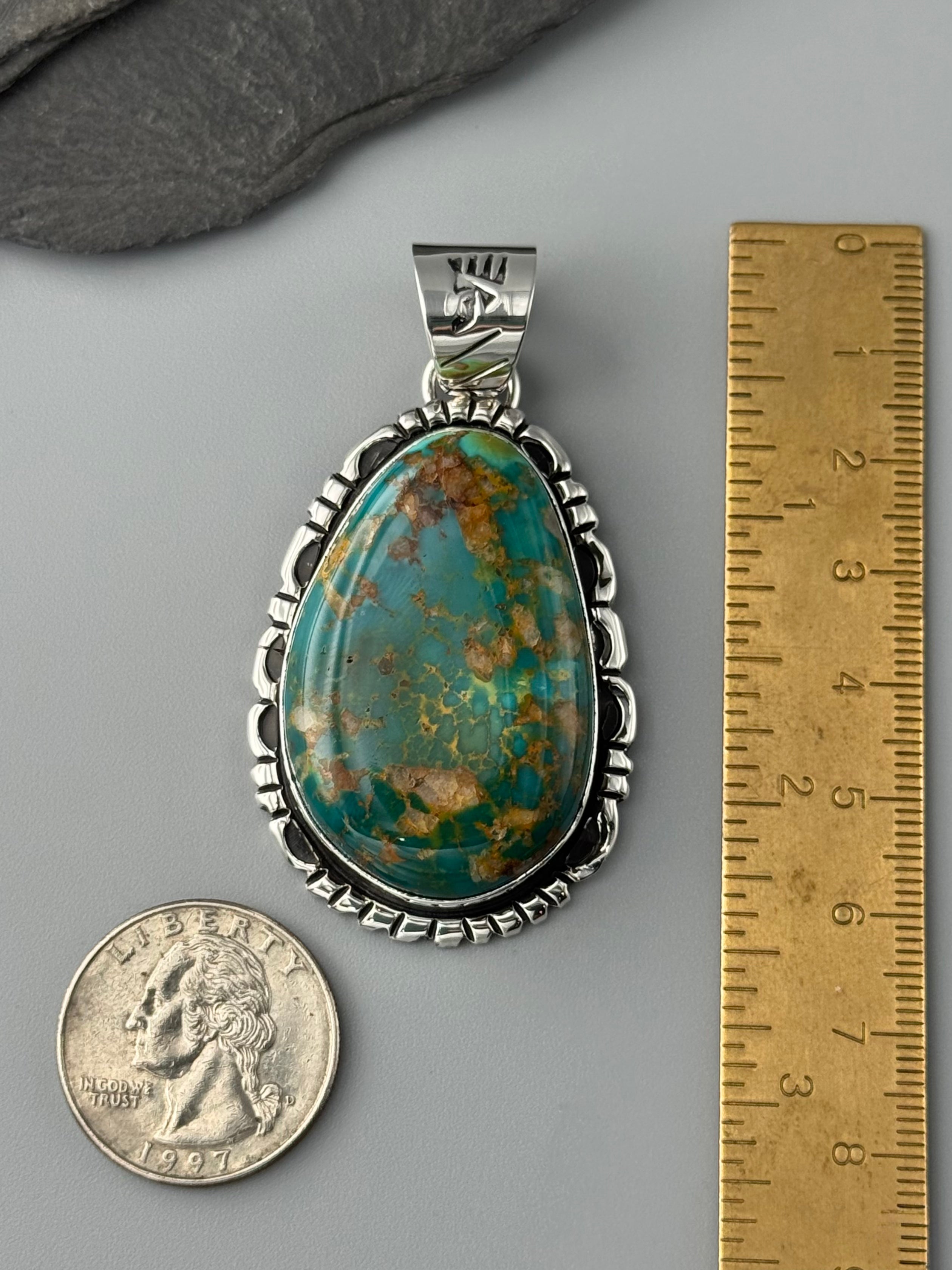 •ARMENIAN TURQUOISE - MOUNTAIN FEATHERS - 2• Navajo sterling silver pendant