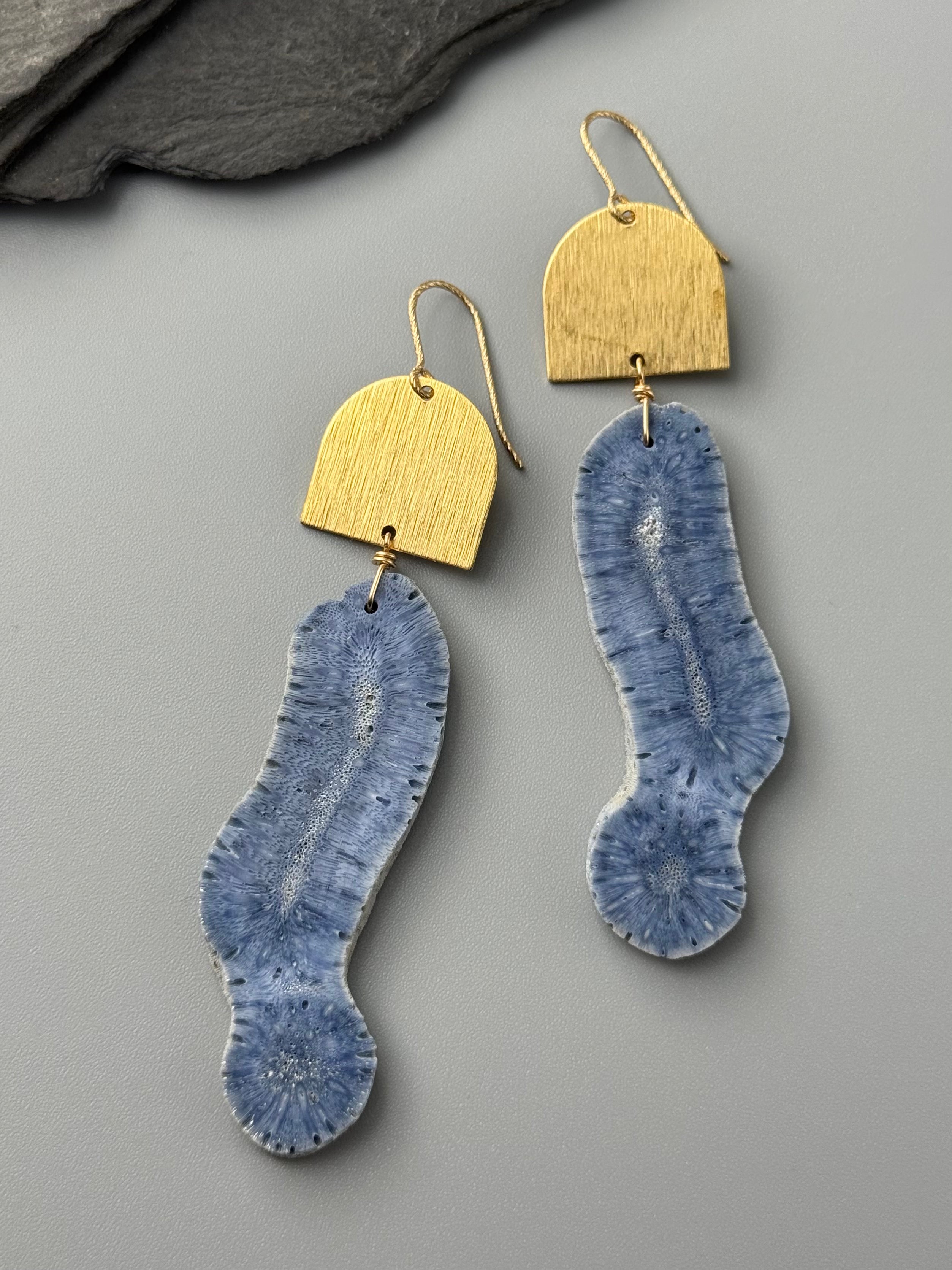 •ARCHES• fossilized coral + gold earrings