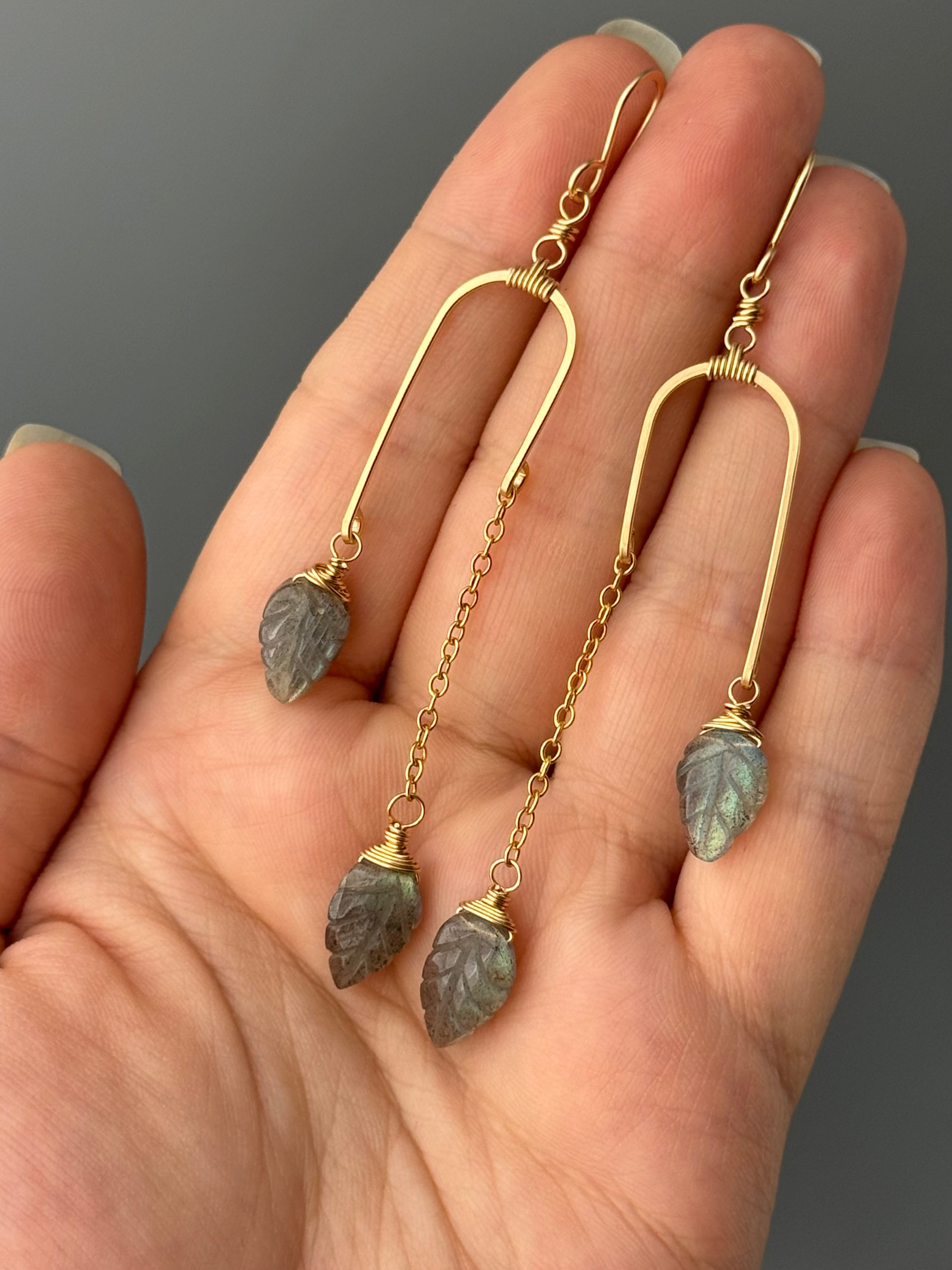 •BALANCING ACT• labradorite leaves + gold dangle earrings