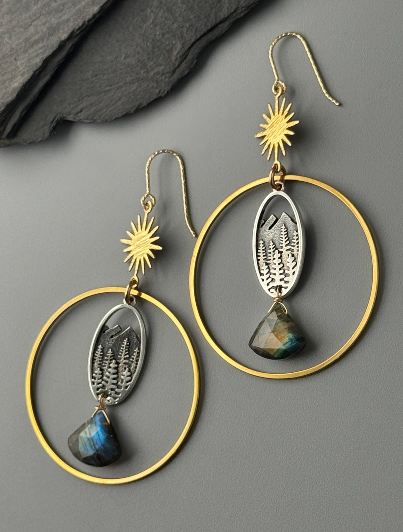 •SUNNY COVE HOOPS• labradorite + mixed metal earrings