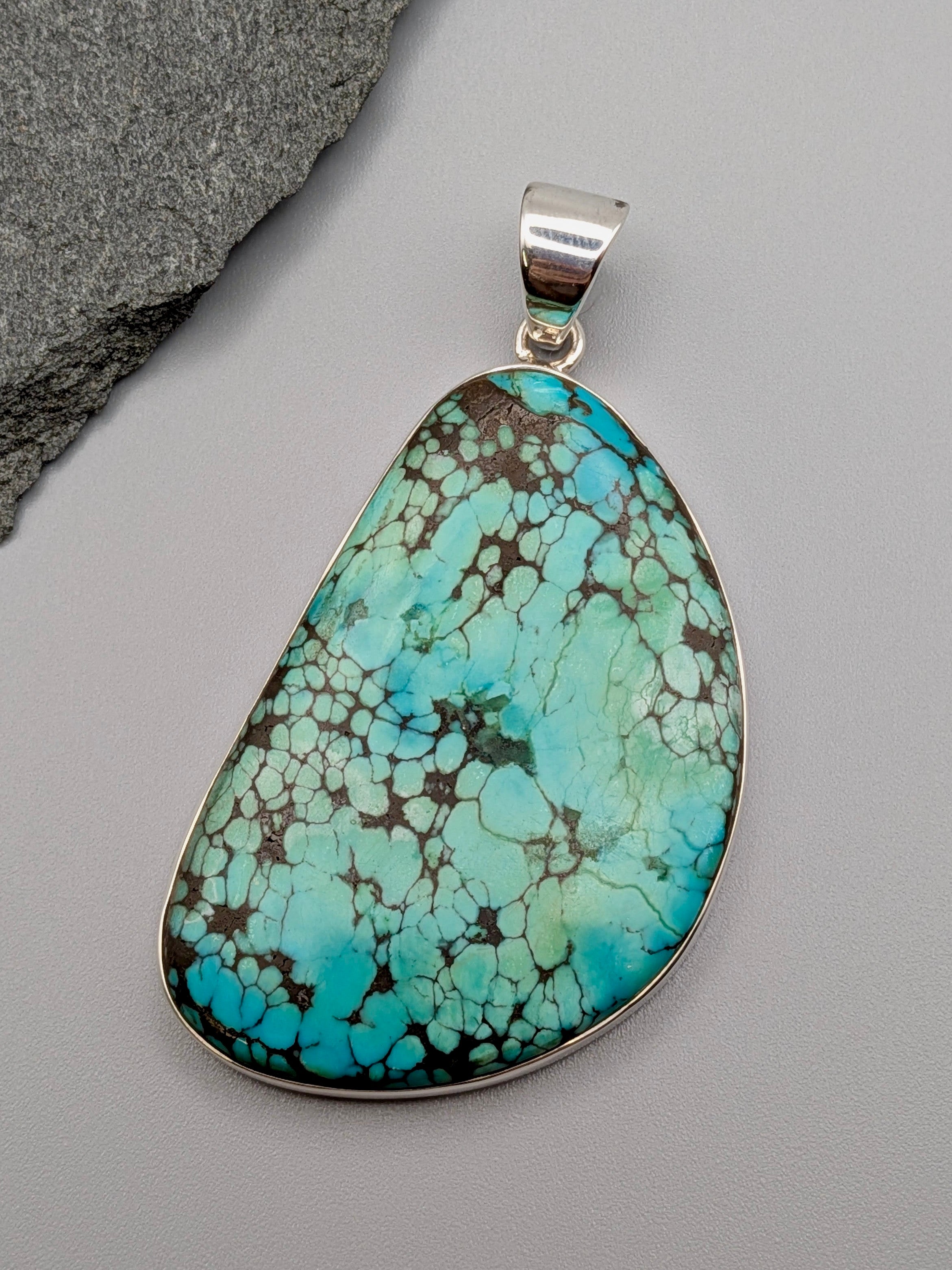 •TIBETAN TURQUOISE FREEFORM• sterling silver pendant