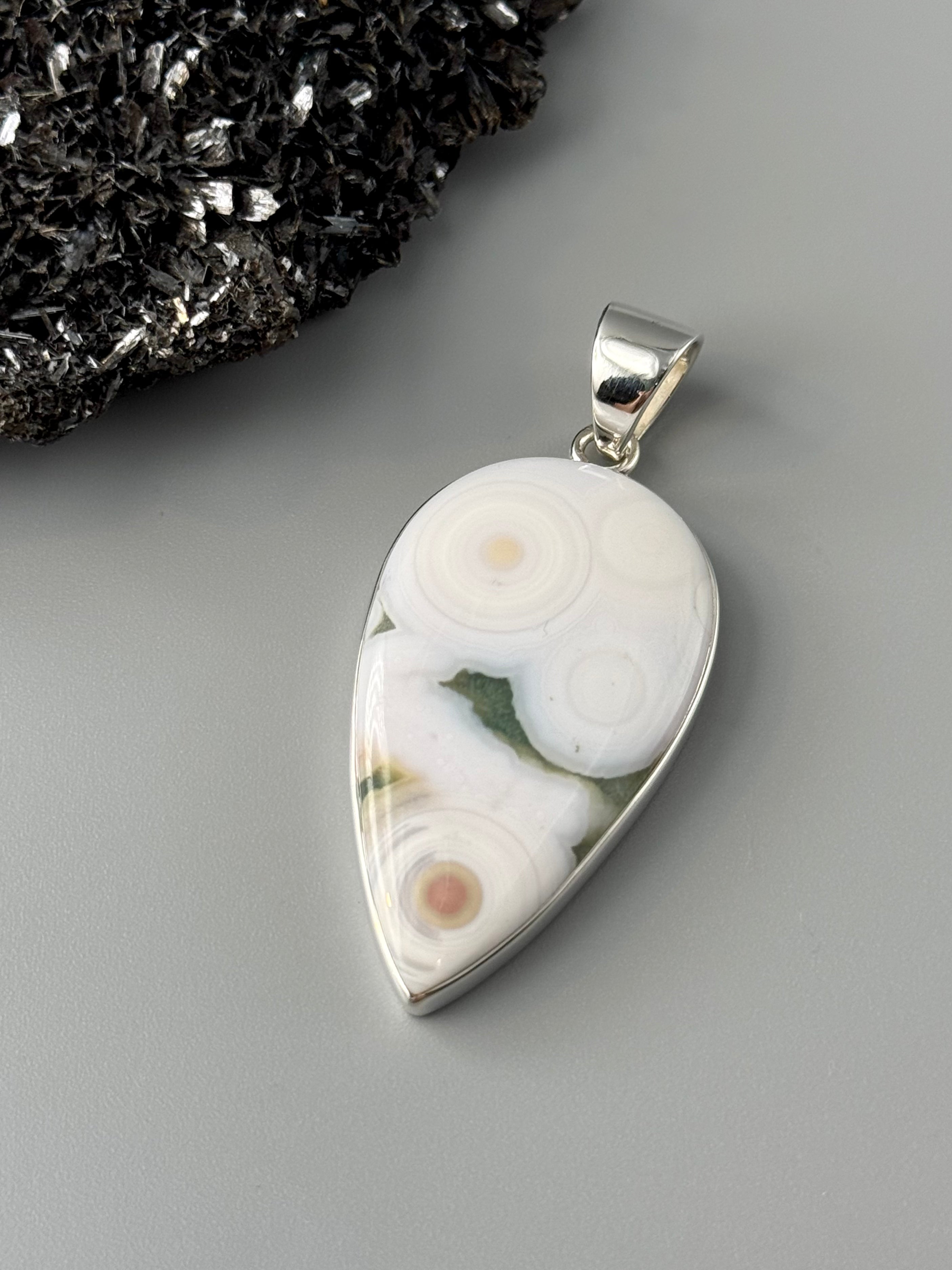 •OCEAN JASPER SPEAR TEAR• sterling silver pendant