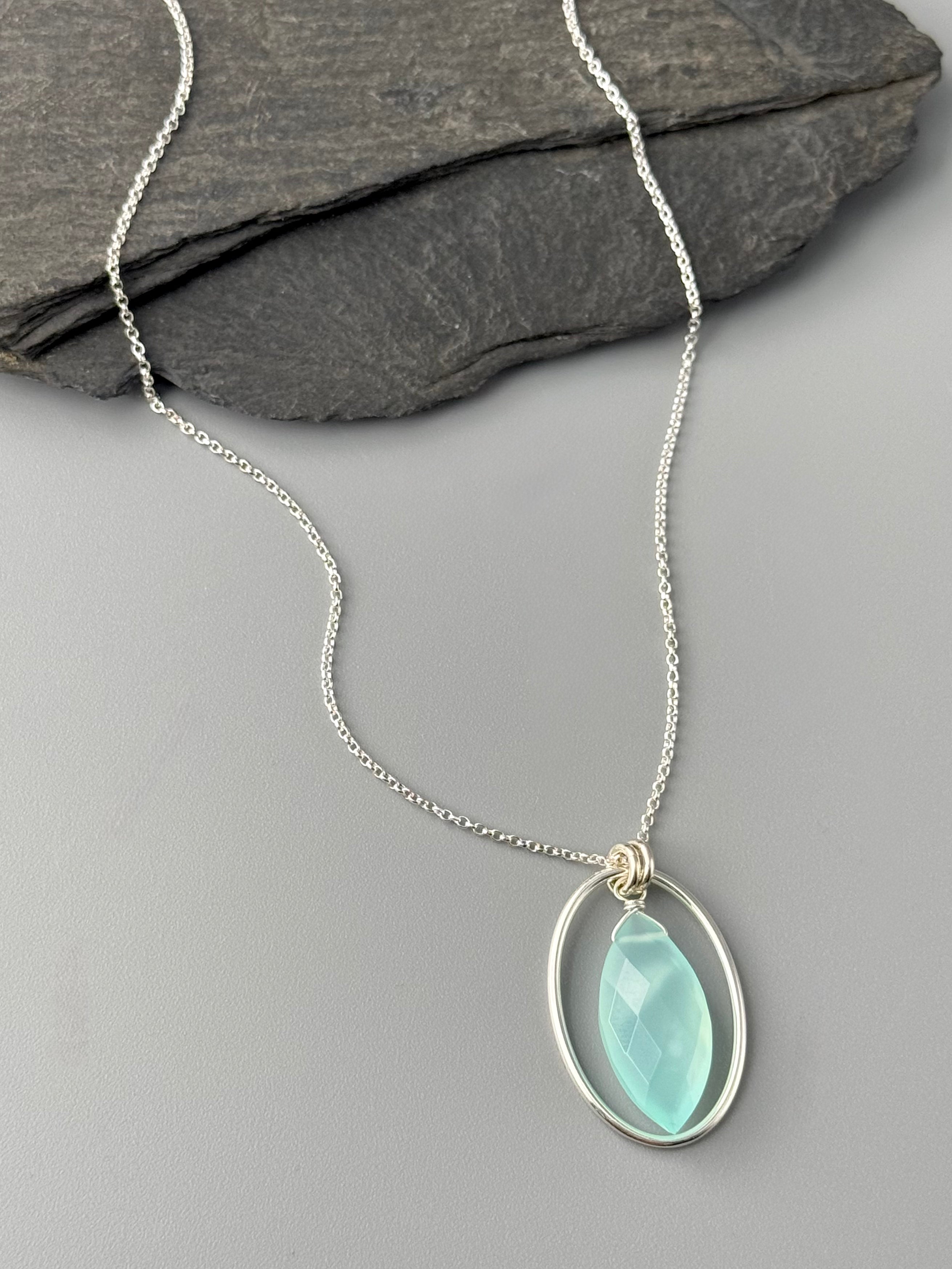•LUNA• aqua chalcedony + silver necklace (16"-18" long)