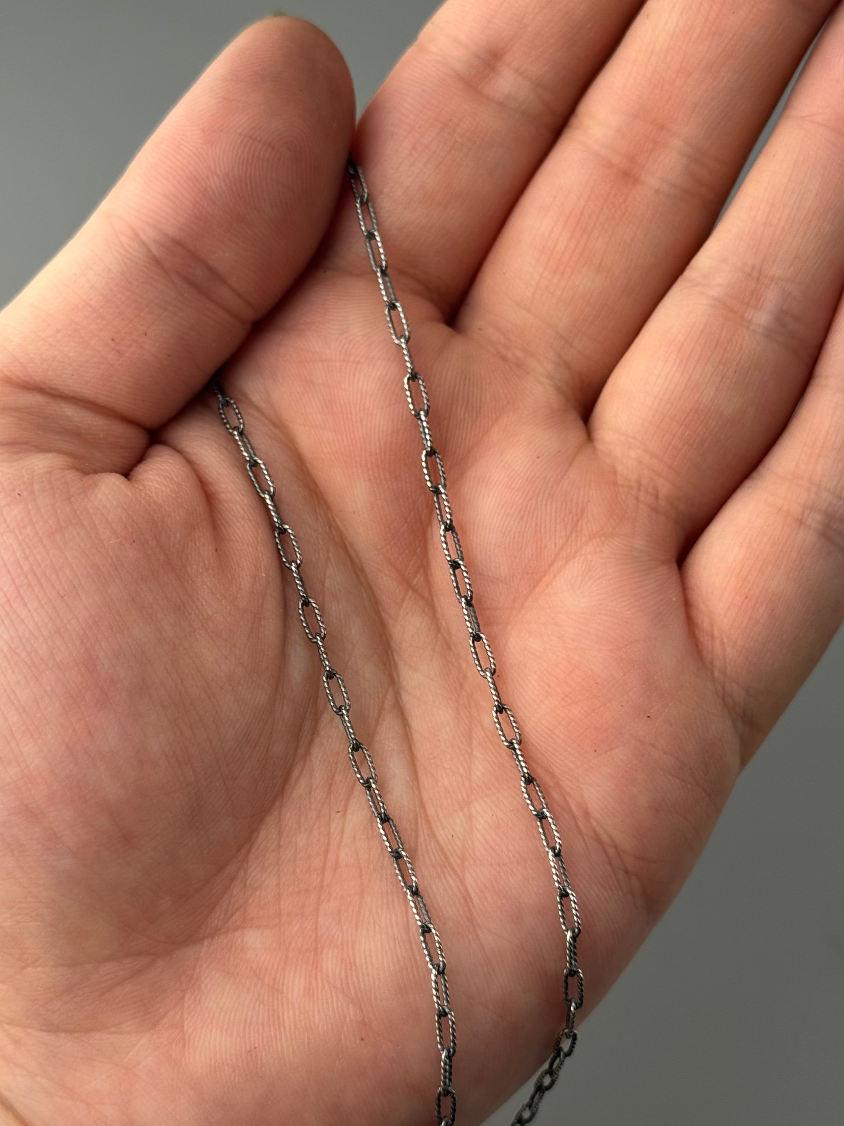 •SMALL TEXTURED PAPERCLIP• oxidized sterling silver chain