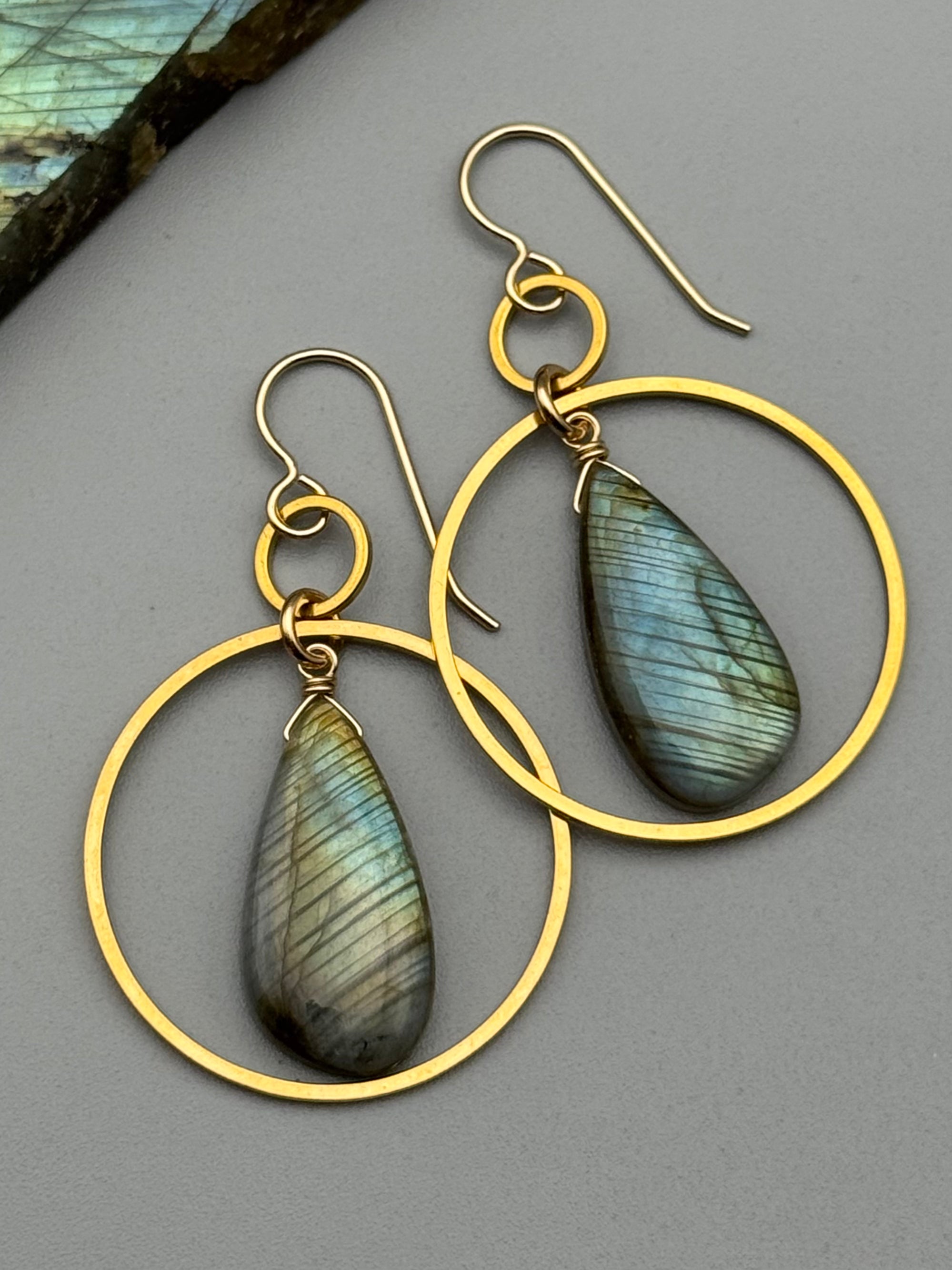 •EQUA-LUNA• labradorite tear + gold earrings
