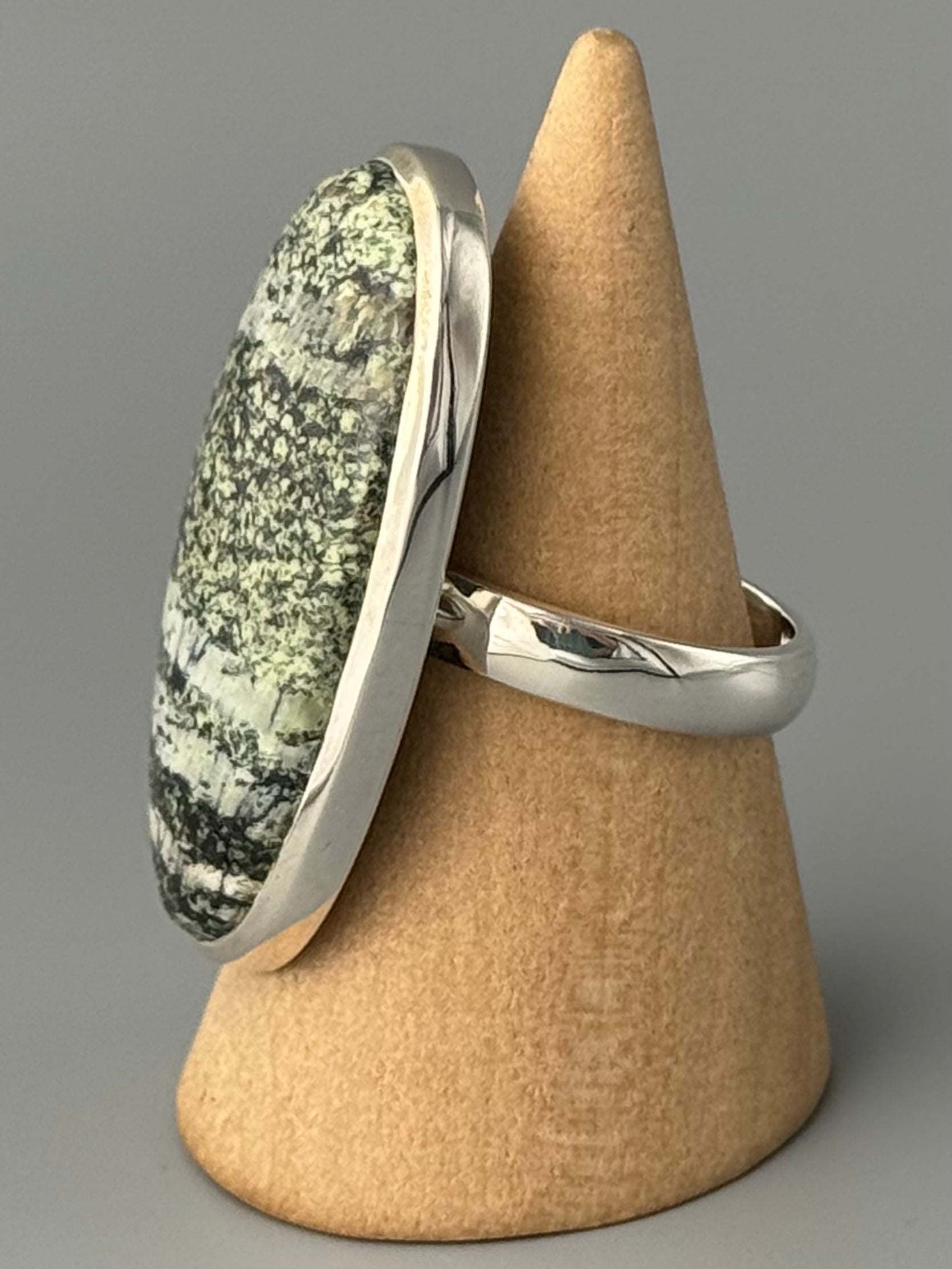 •SERAPHINITE - OVAL• simple bezel silver ring (size 9)