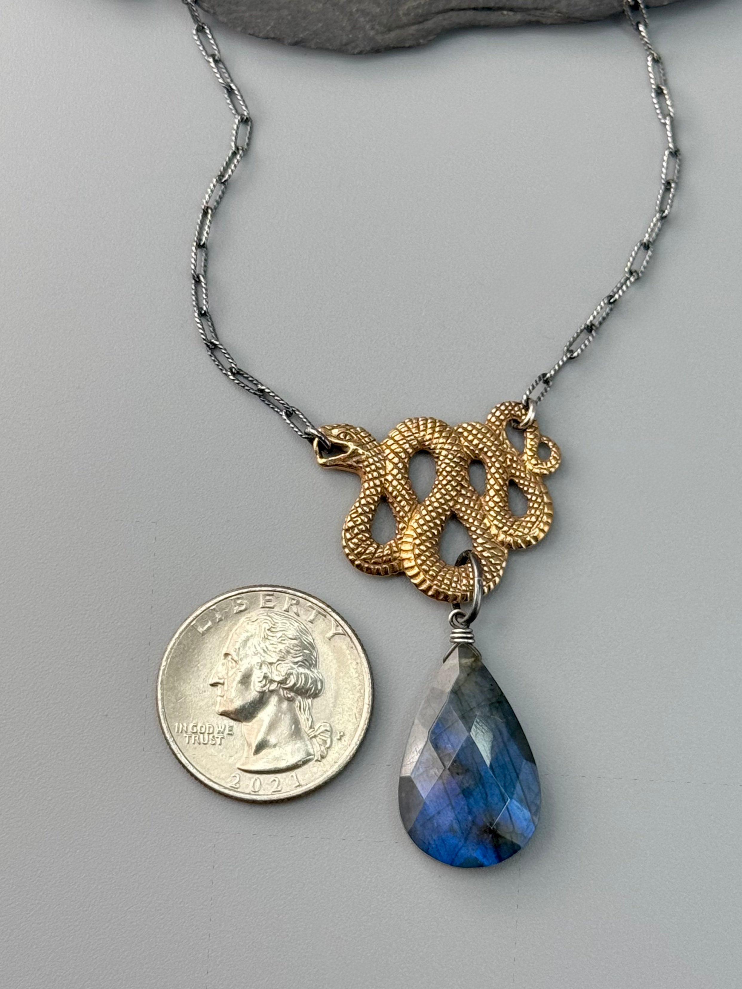 •SUEÑO• labradorite + mixed metal necklace (16"-18" long)