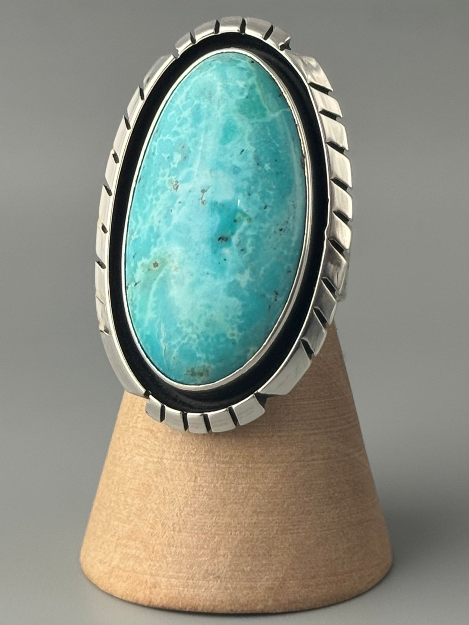 •KINGMAN TURQUOISE - ATSAH• Navajo silver ring (size 6.5)