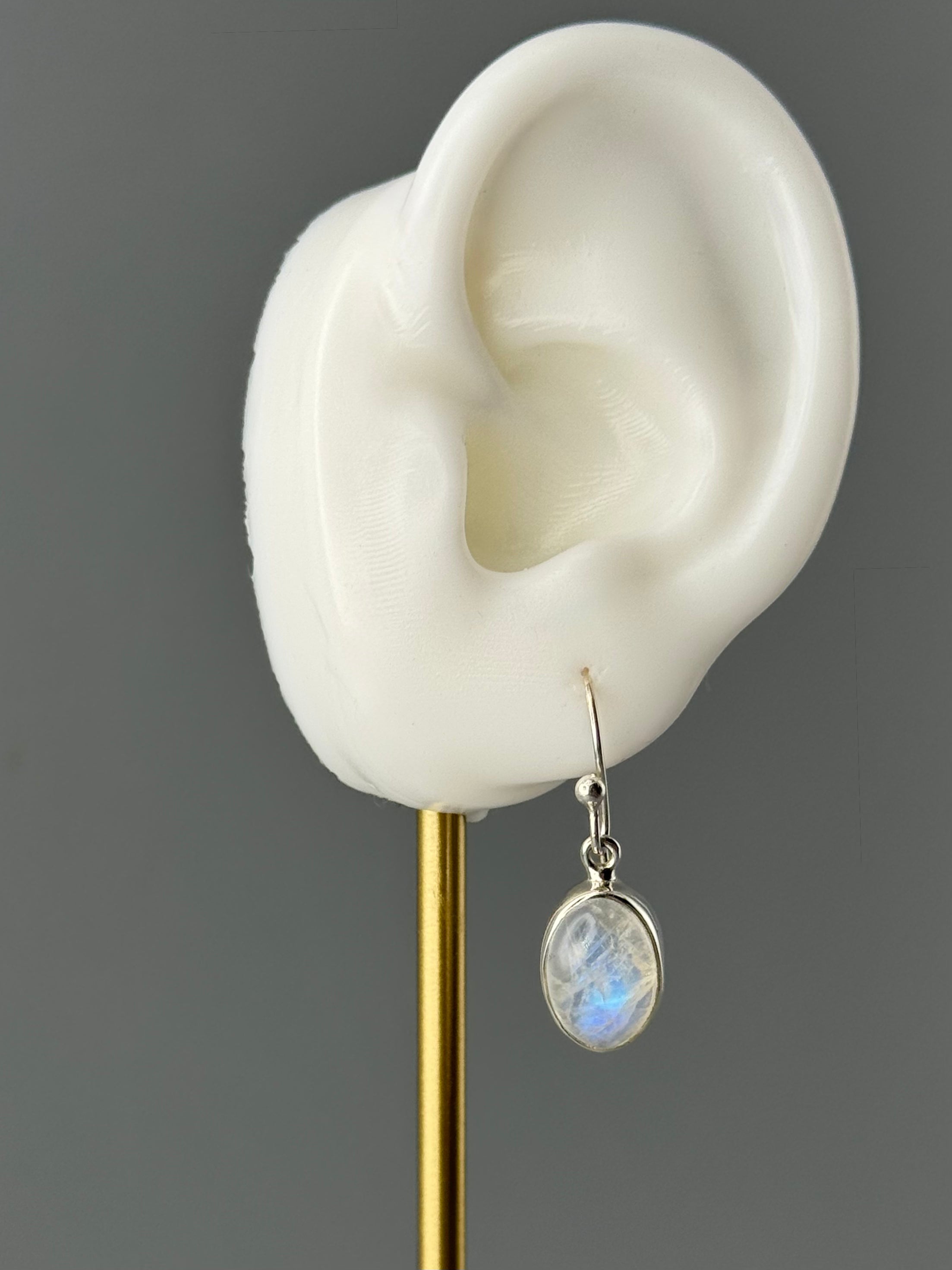 •RAINBOW MOONSTONE - SMALL OVAL• silver dangle earrings