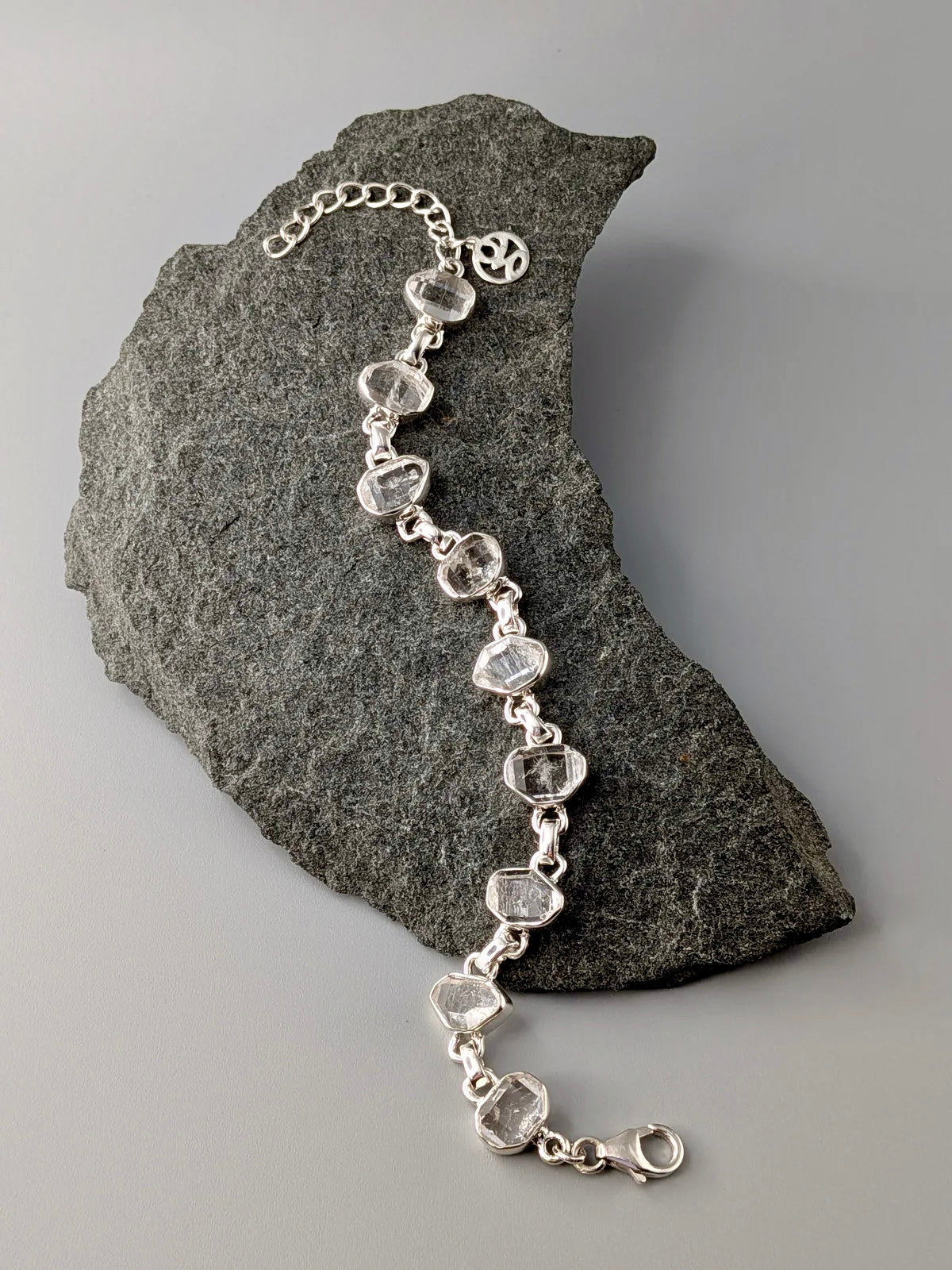 •HERKIMER DIAMOND• linked silver bracelet (6.25" - 7.5")
