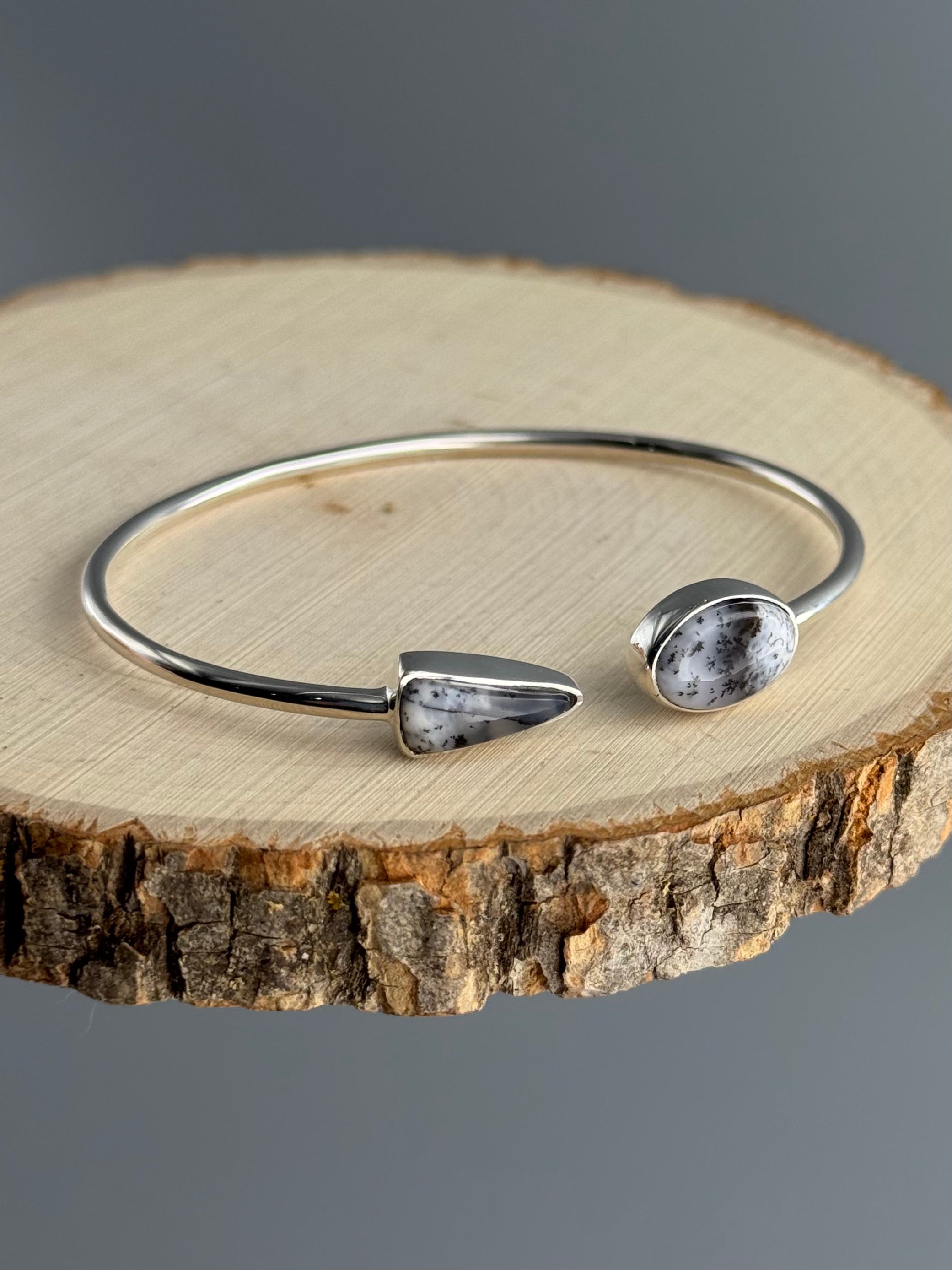 •FANG + OVAL• dendritic opal + silver twist-on cuff bracelet