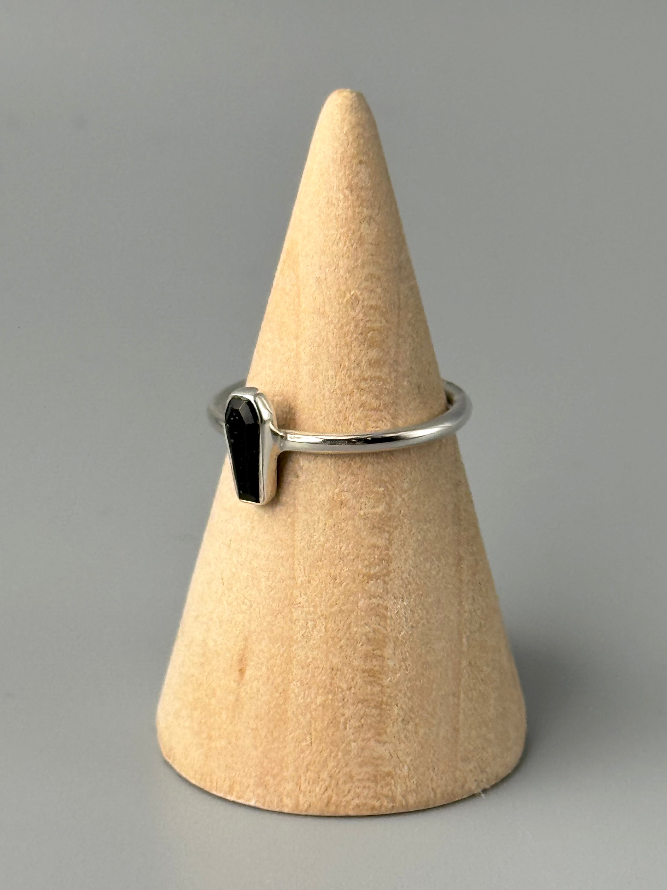 •BLACK TOURMALINE - LIL' COFFIN• silver ring (various sizes)
