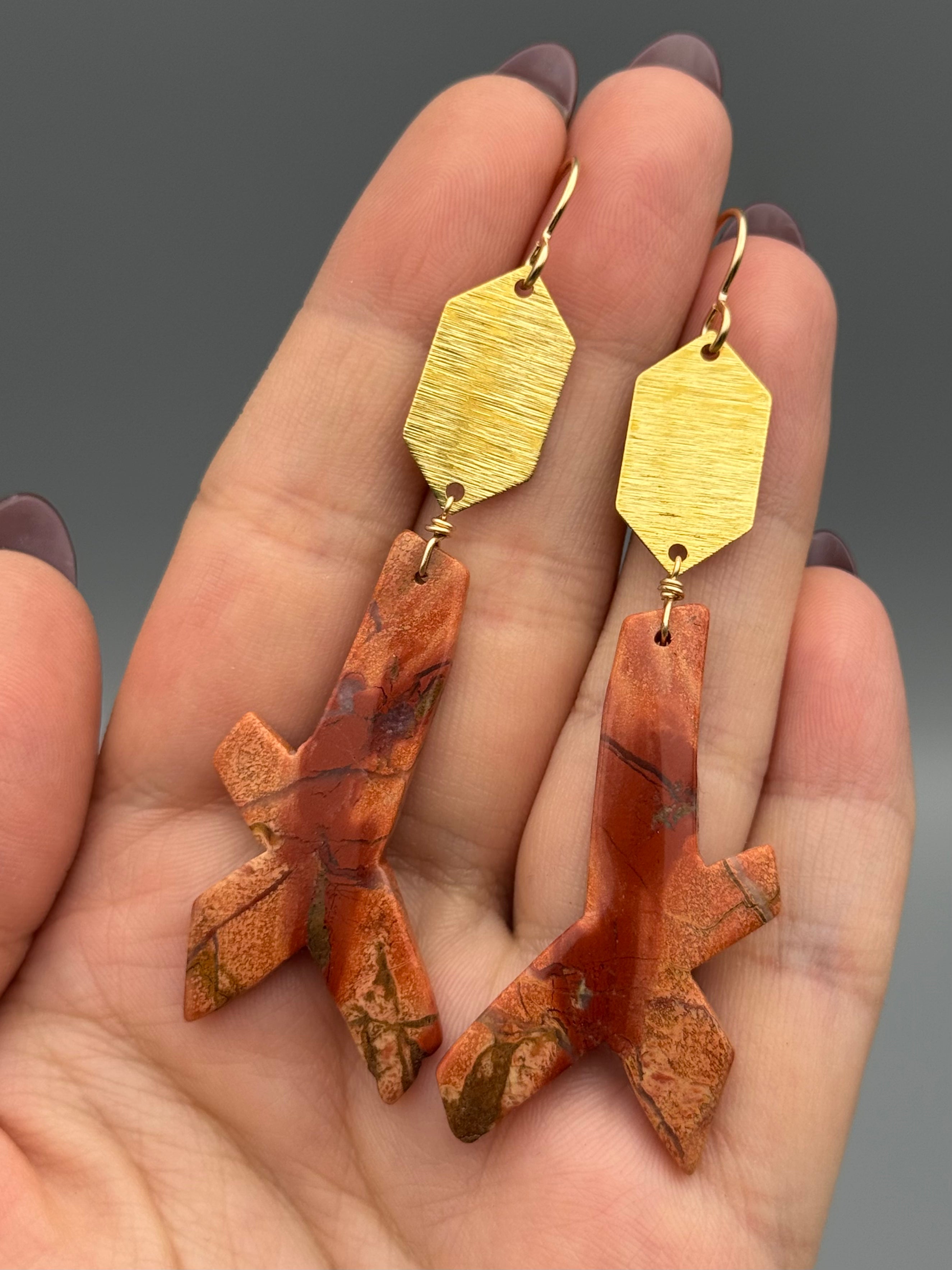 •HEXED• red jasper + gold earrings