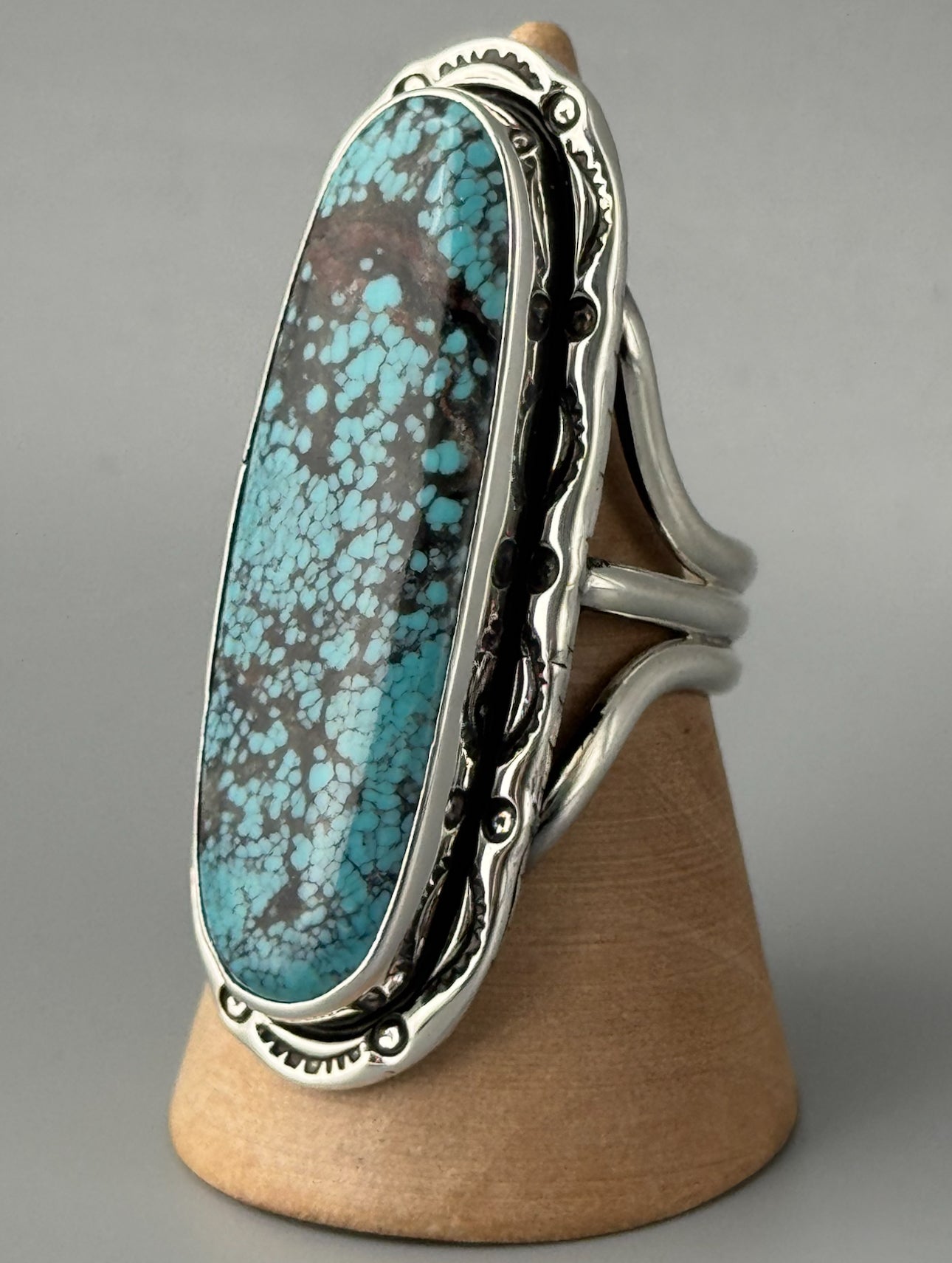 •BLACKJACK TURQUOISE - SHÁ• Navajo silver ring (size 9.25)