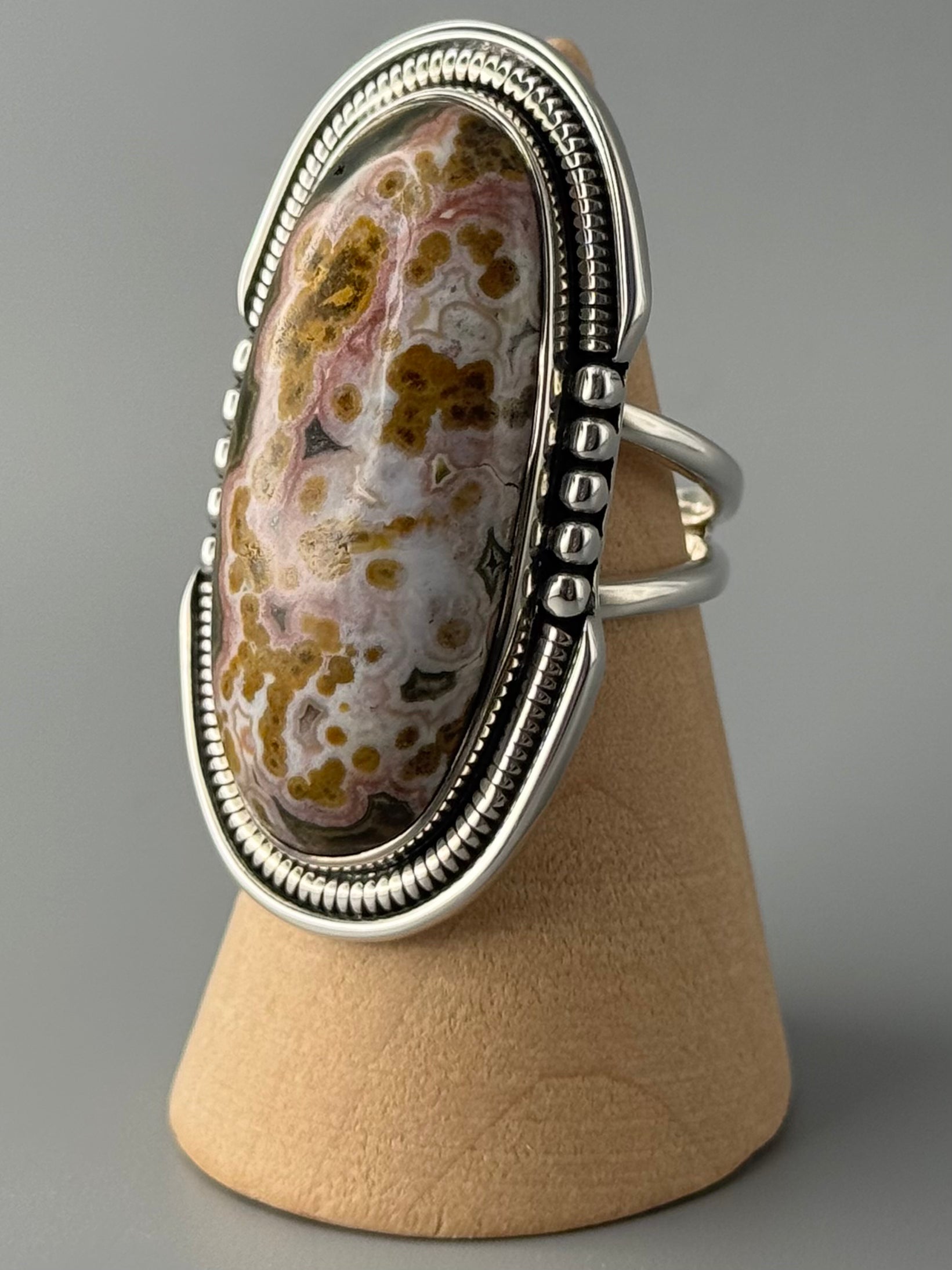 •OCEAN JASPER - INTERSTELLAR• split band silver ring (size 6)