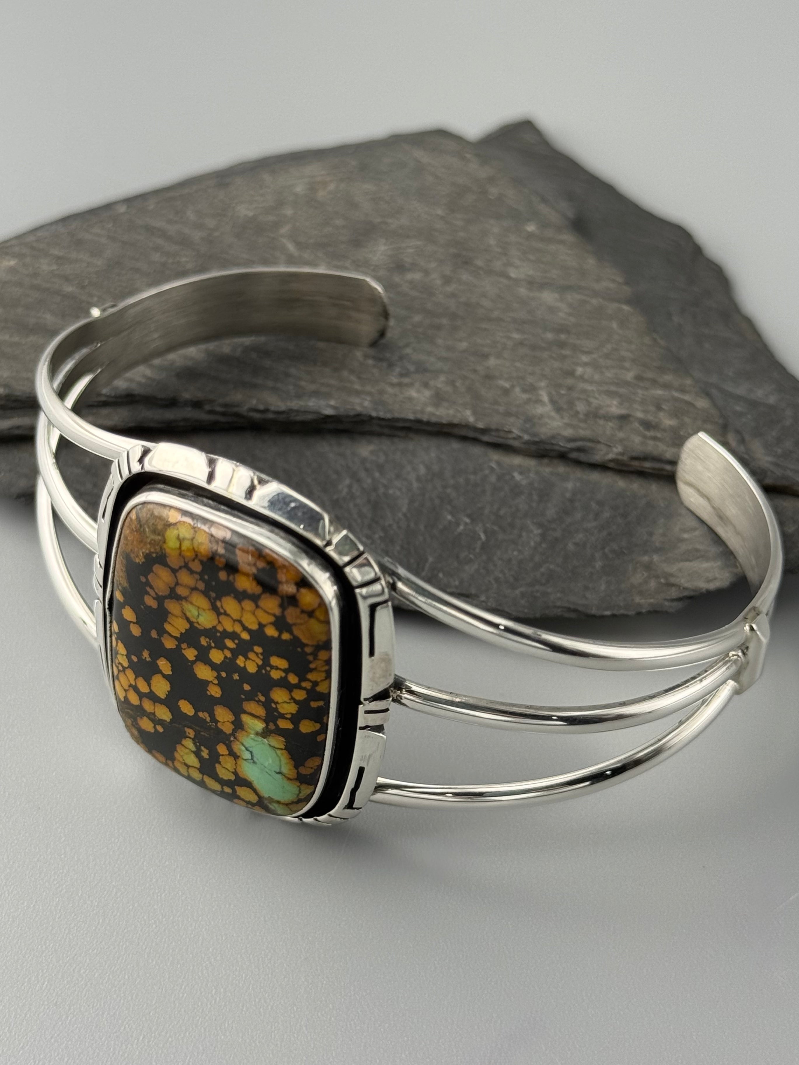 •BLACKJACK TURQUOISE - STORM• Navajo sterling silver cuff bracelet (7.5" +/-)