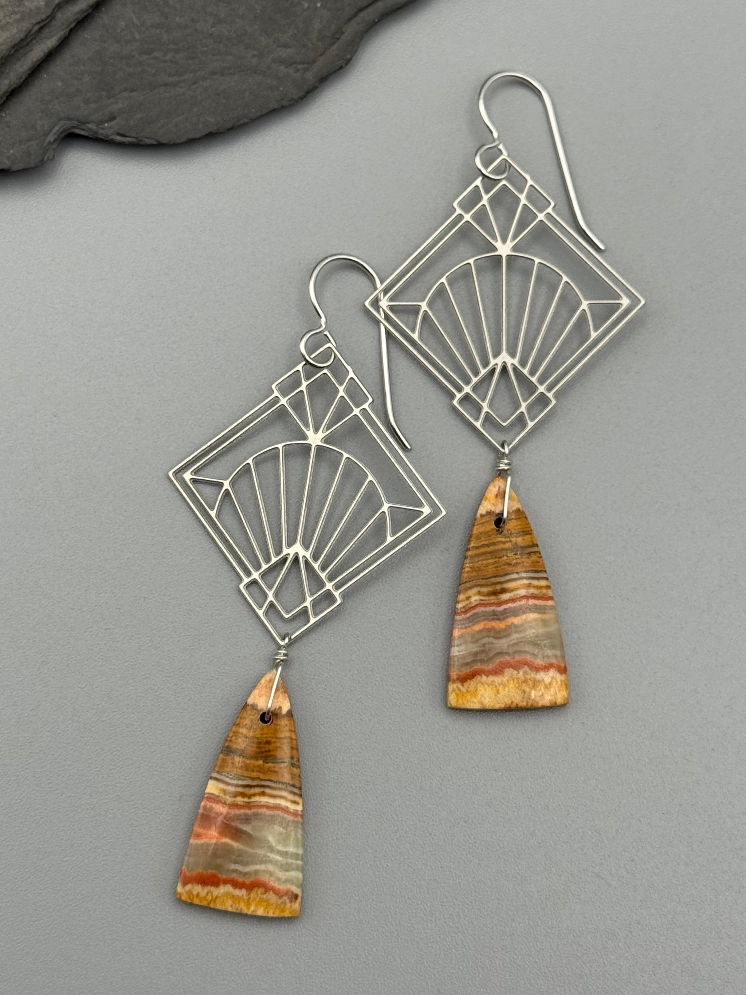 •DECO DIAMOND• picture jasper + silver earrings