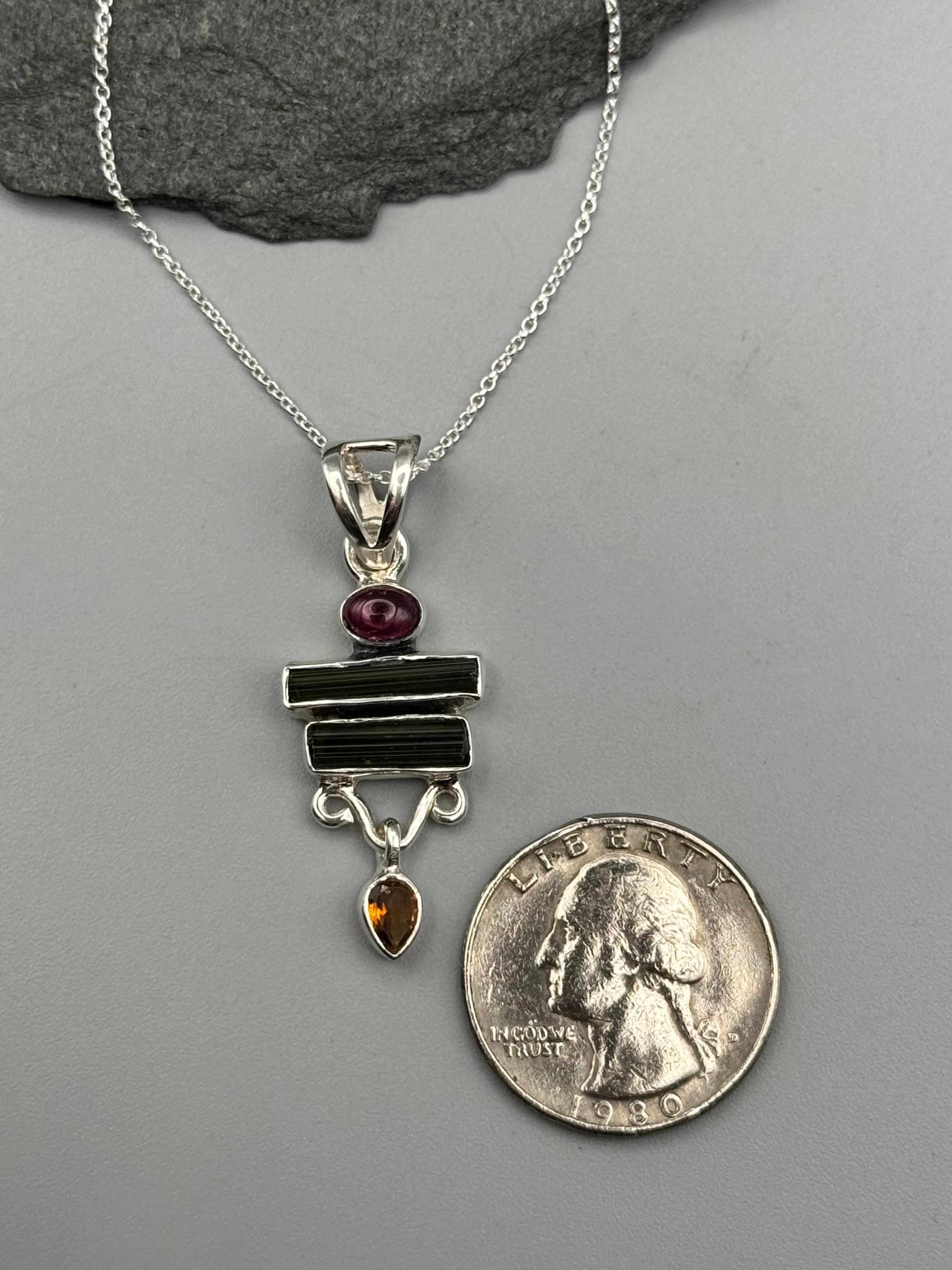 •TOURMALINE STACK• sterling silver necklace (18" long)