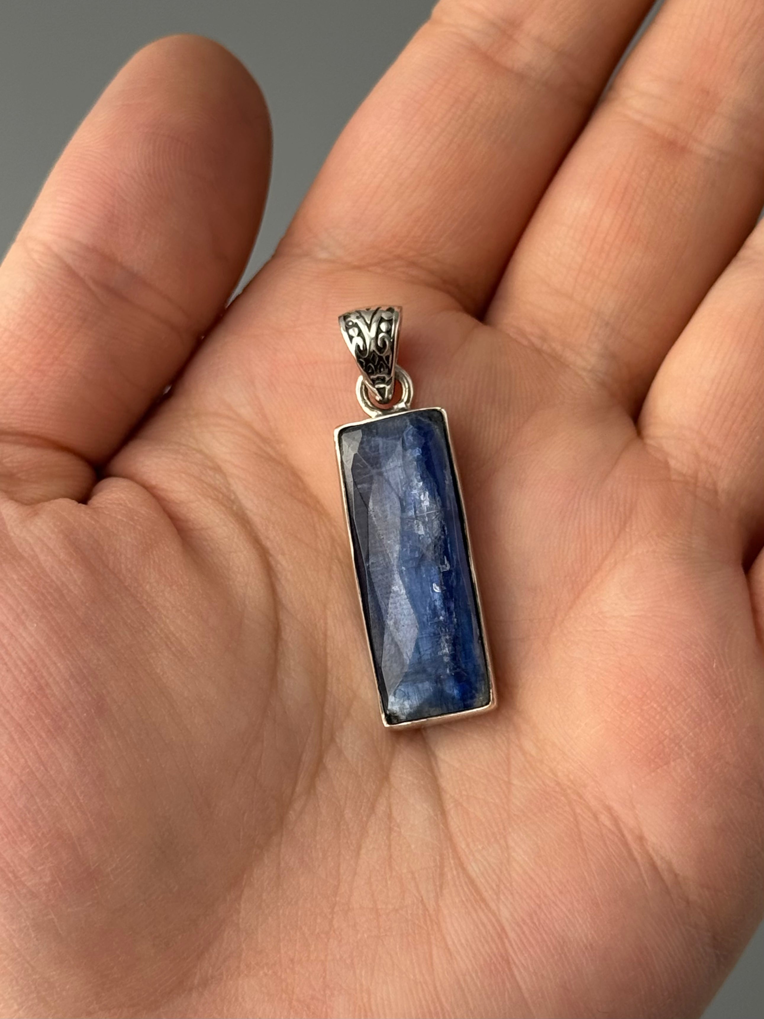 •FACETED KYANITE - RECTANGLE• sterling silver pendant