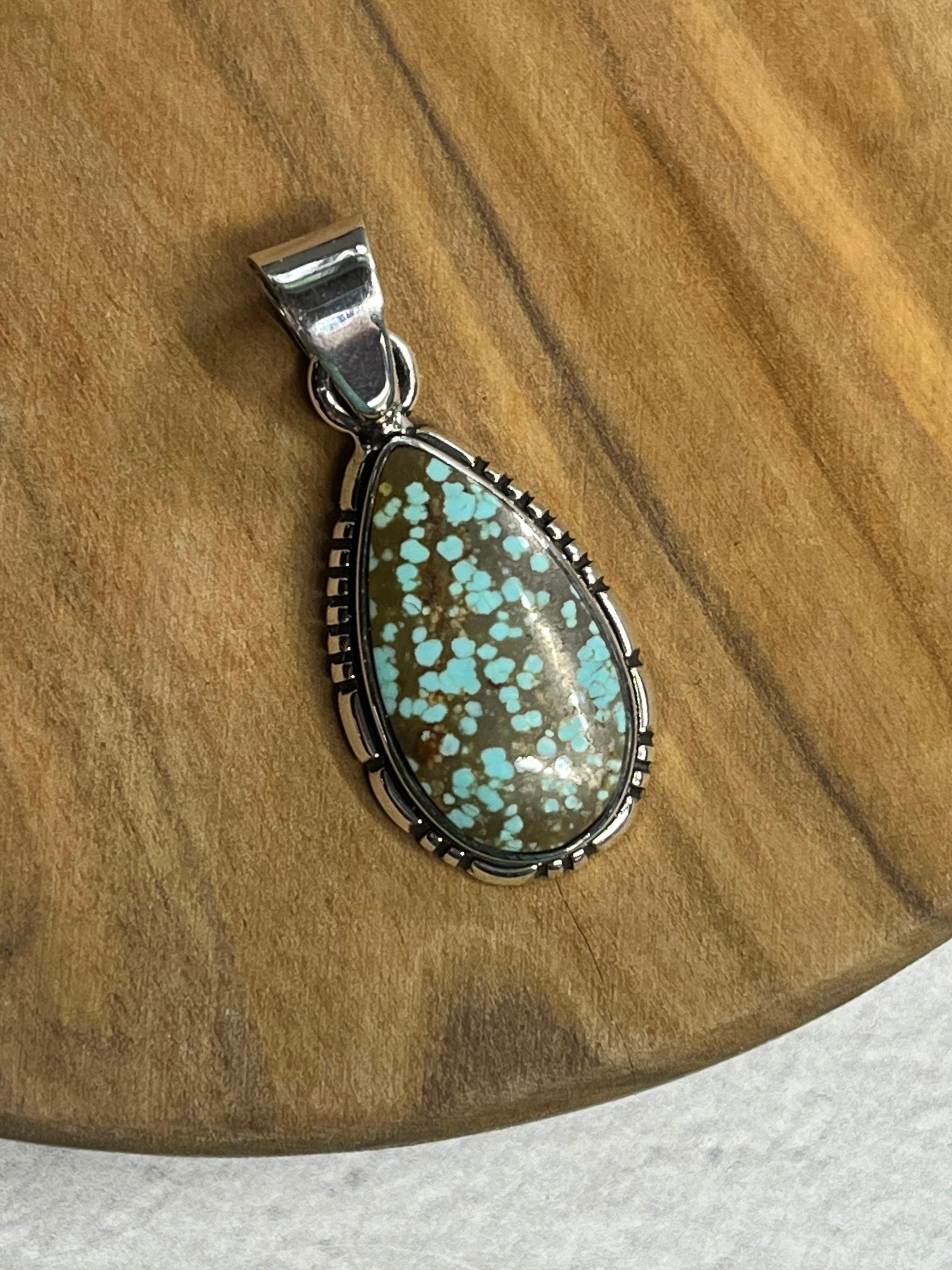 •#8 NEVADA TURQUOISE• Navajo silver teardrop pendant