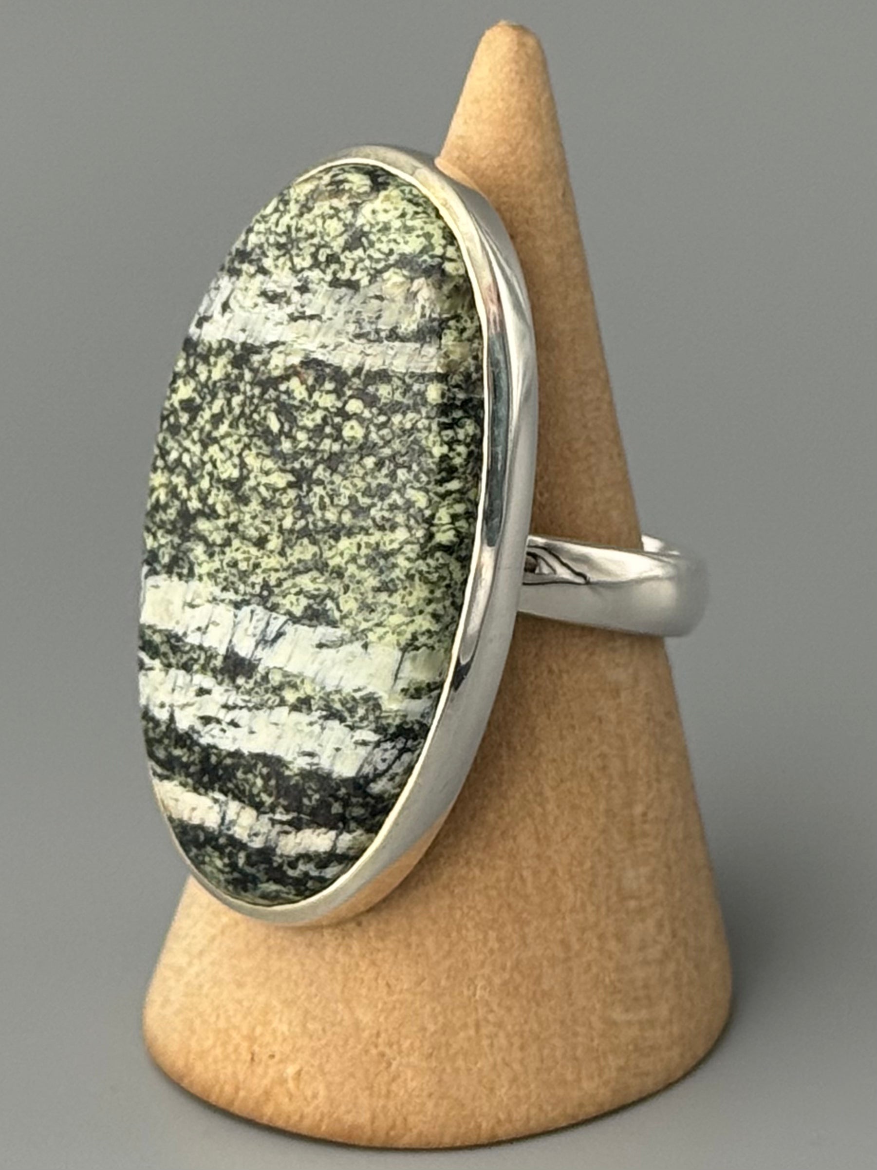 •SERAPHINITE - OVAL• simple bezel silver ring (size 9)