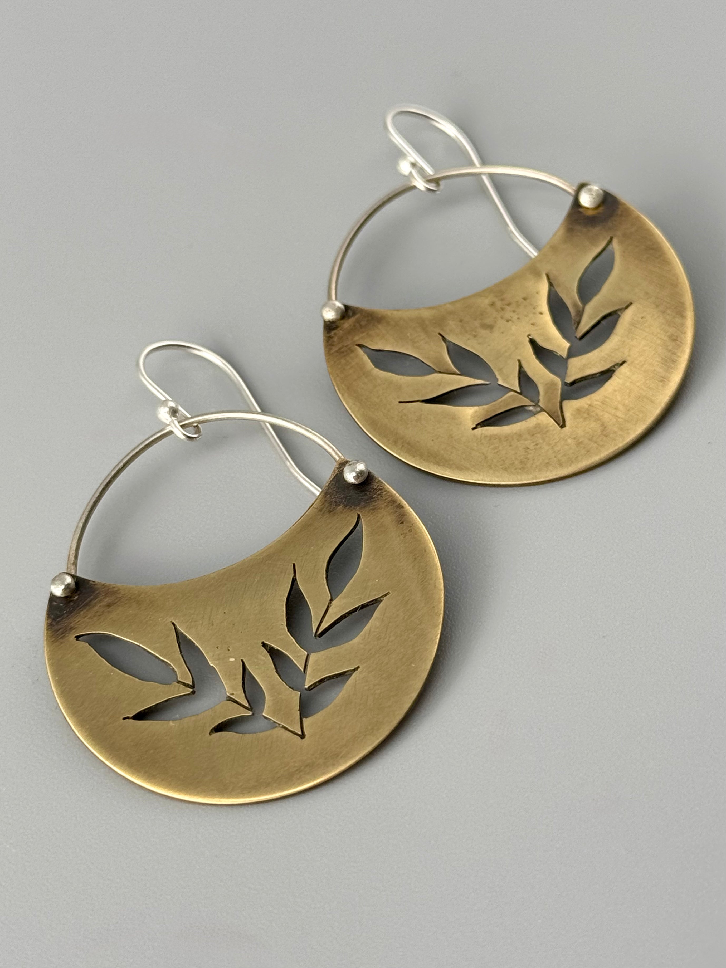 •SWEETGRASS CRESCENT• mixed metal dangle earrings