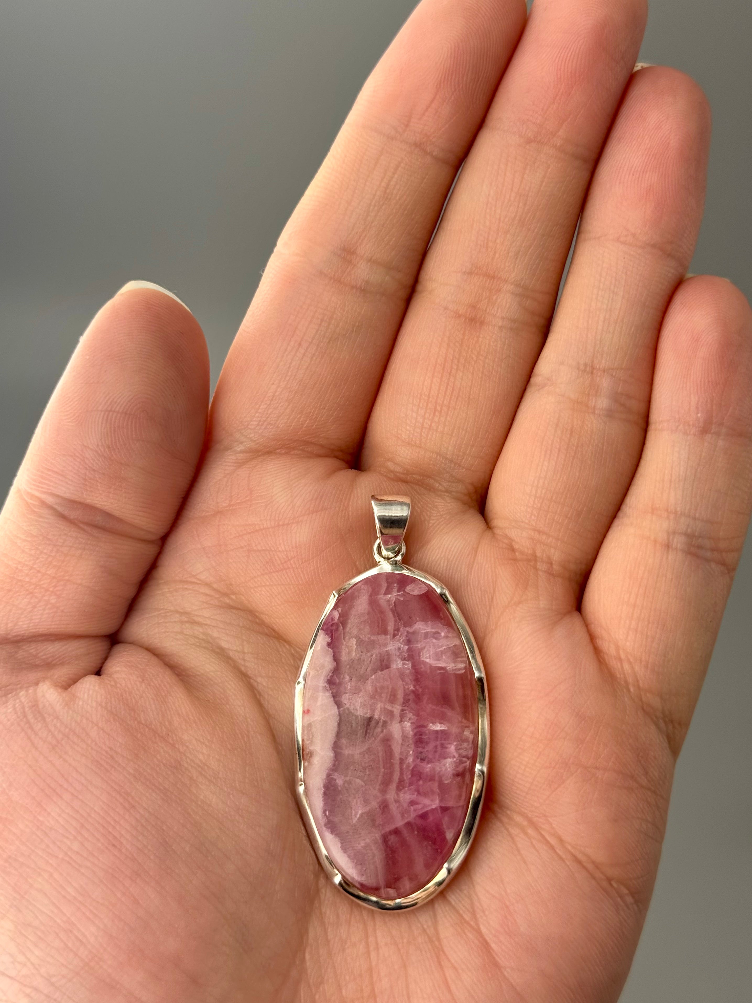 •RHODOCHROSITE OVAL - SCALLOPED - 1• sterling silver pendant