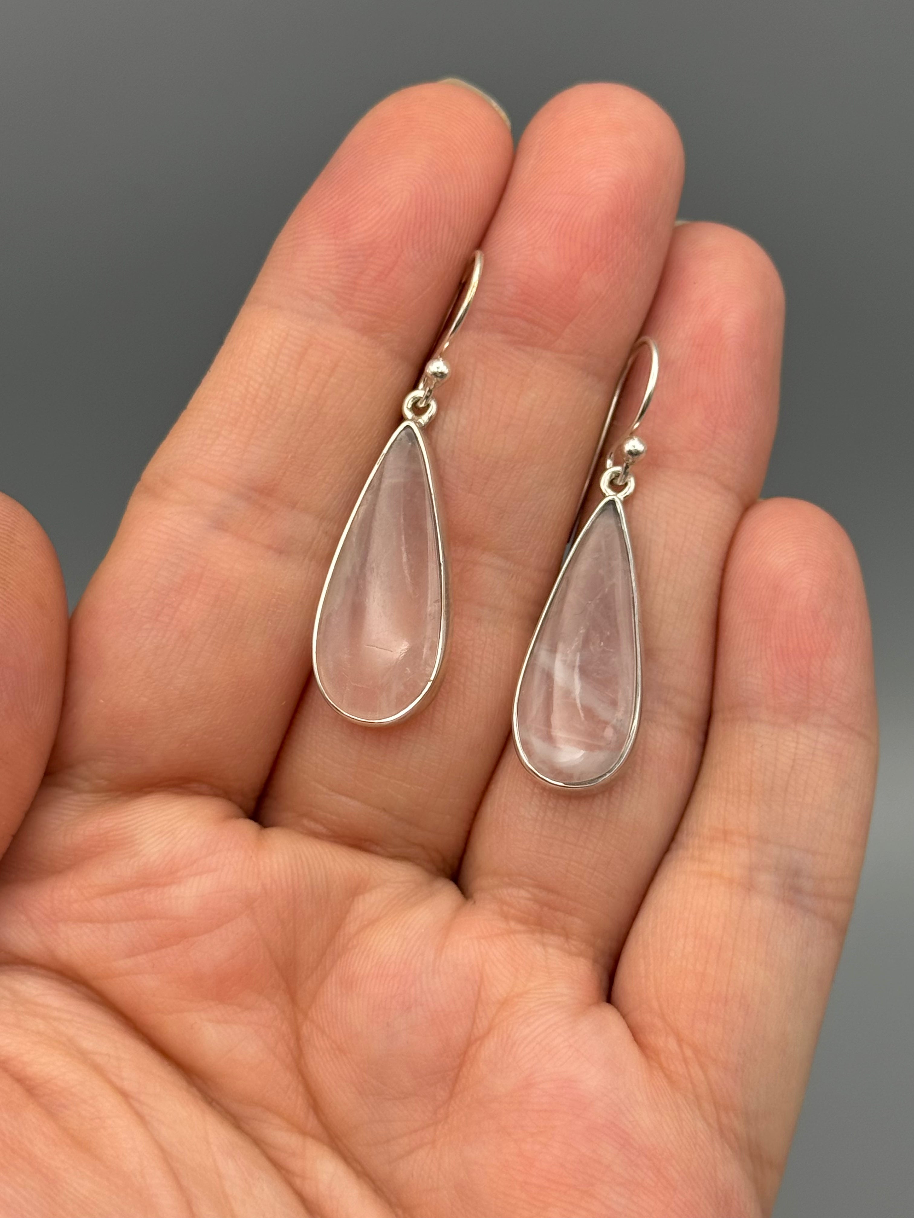 •ROSE QUARTZ - TEARDROP• silver dangle earrings