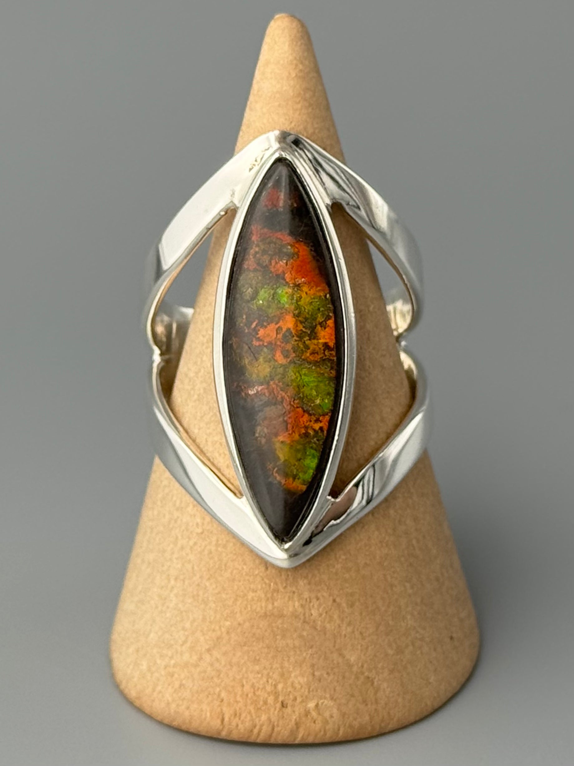 •AMMOLITE - EYE • open bezel silver ring (size 10)