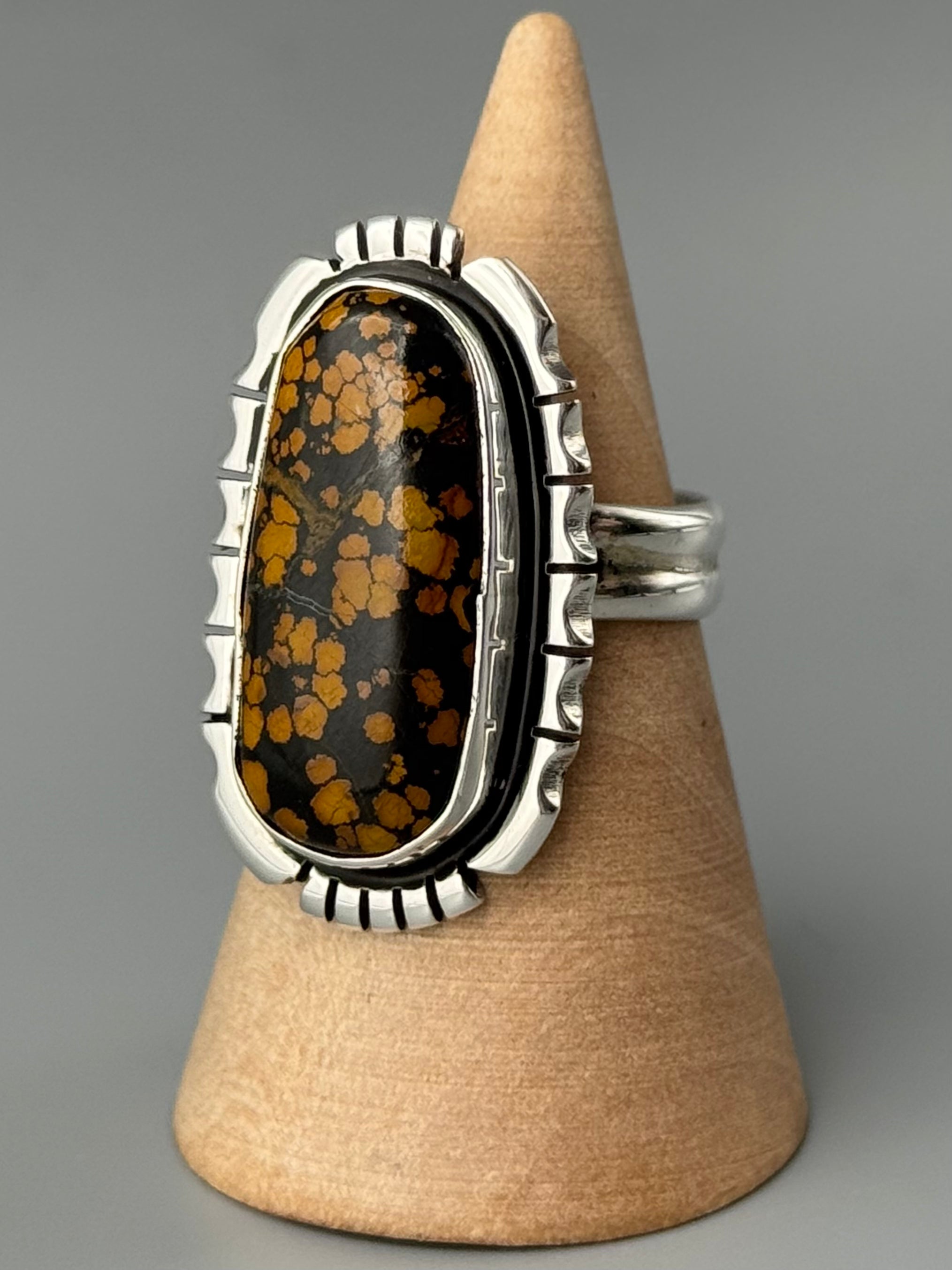 •BLACKJACK TURQUOISE - RIVER• Navajo adjustable silver ring