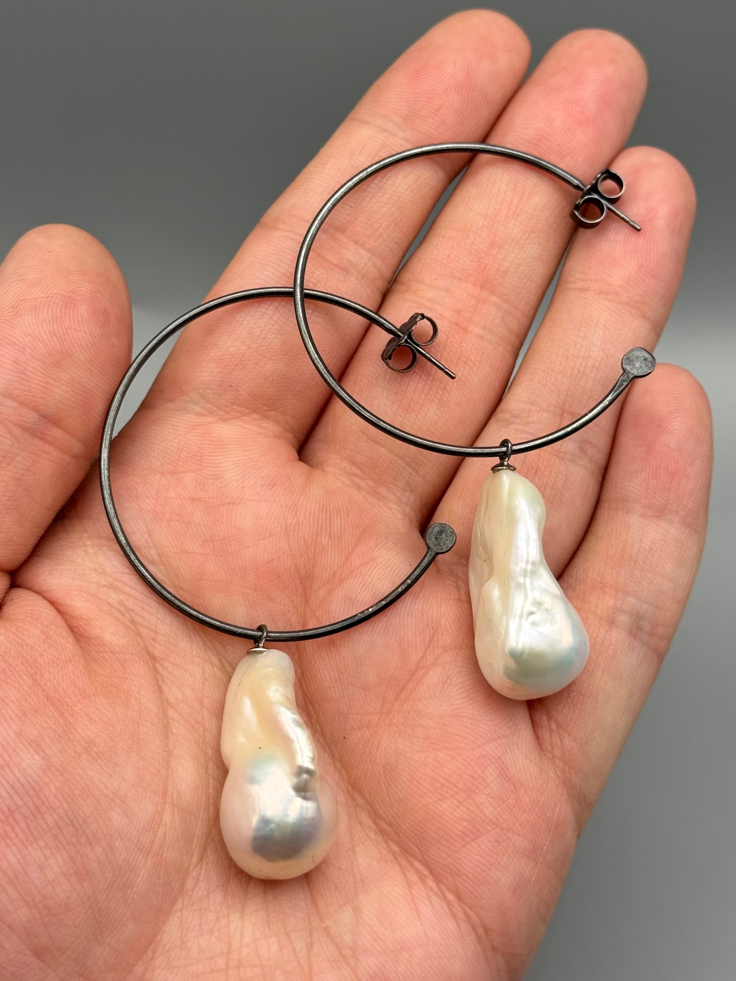 •ORBIT - LARGE• pearl + silver post earrings