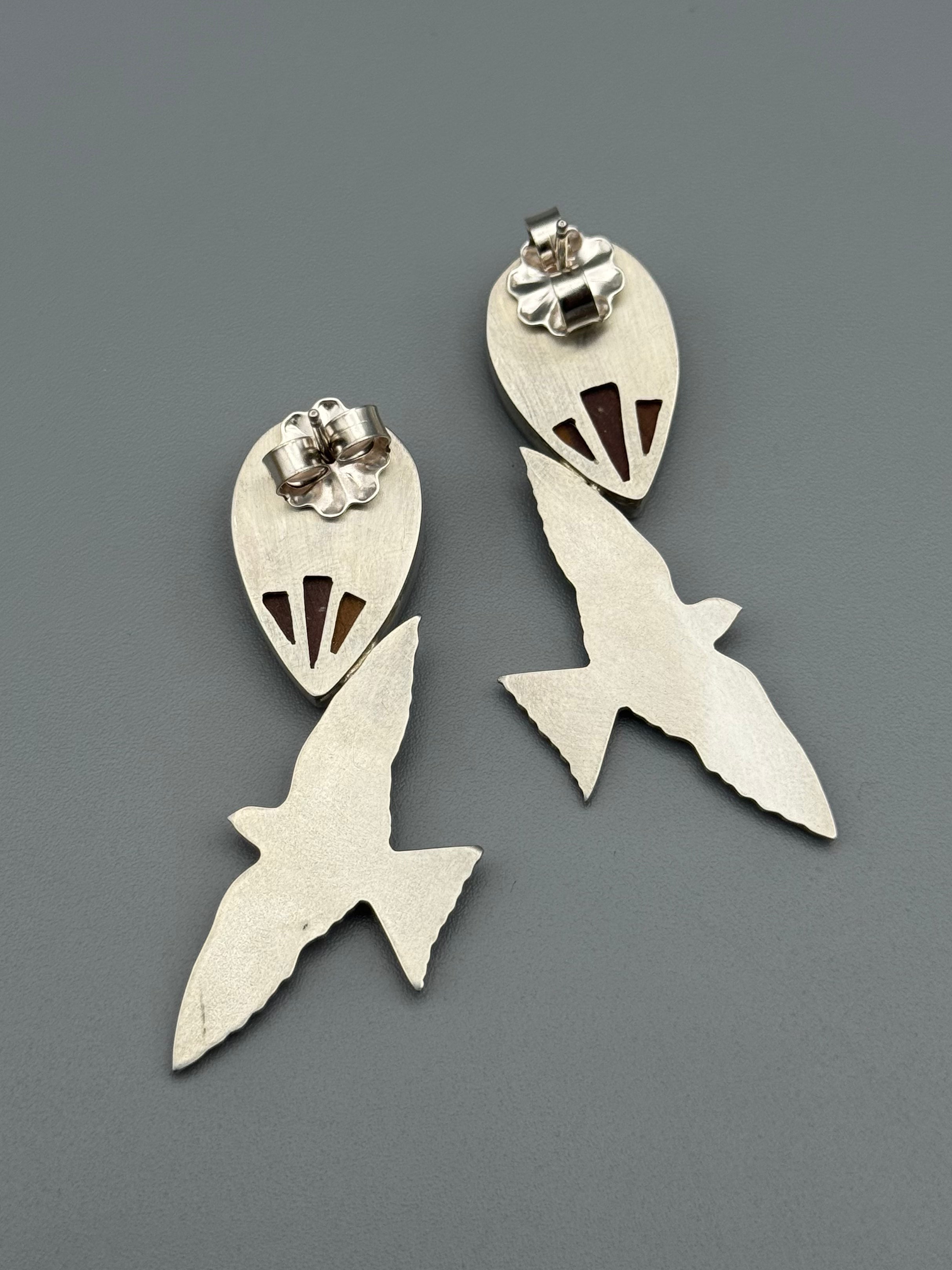 •MODERN FOLK• jasper + silver swallow post earrings