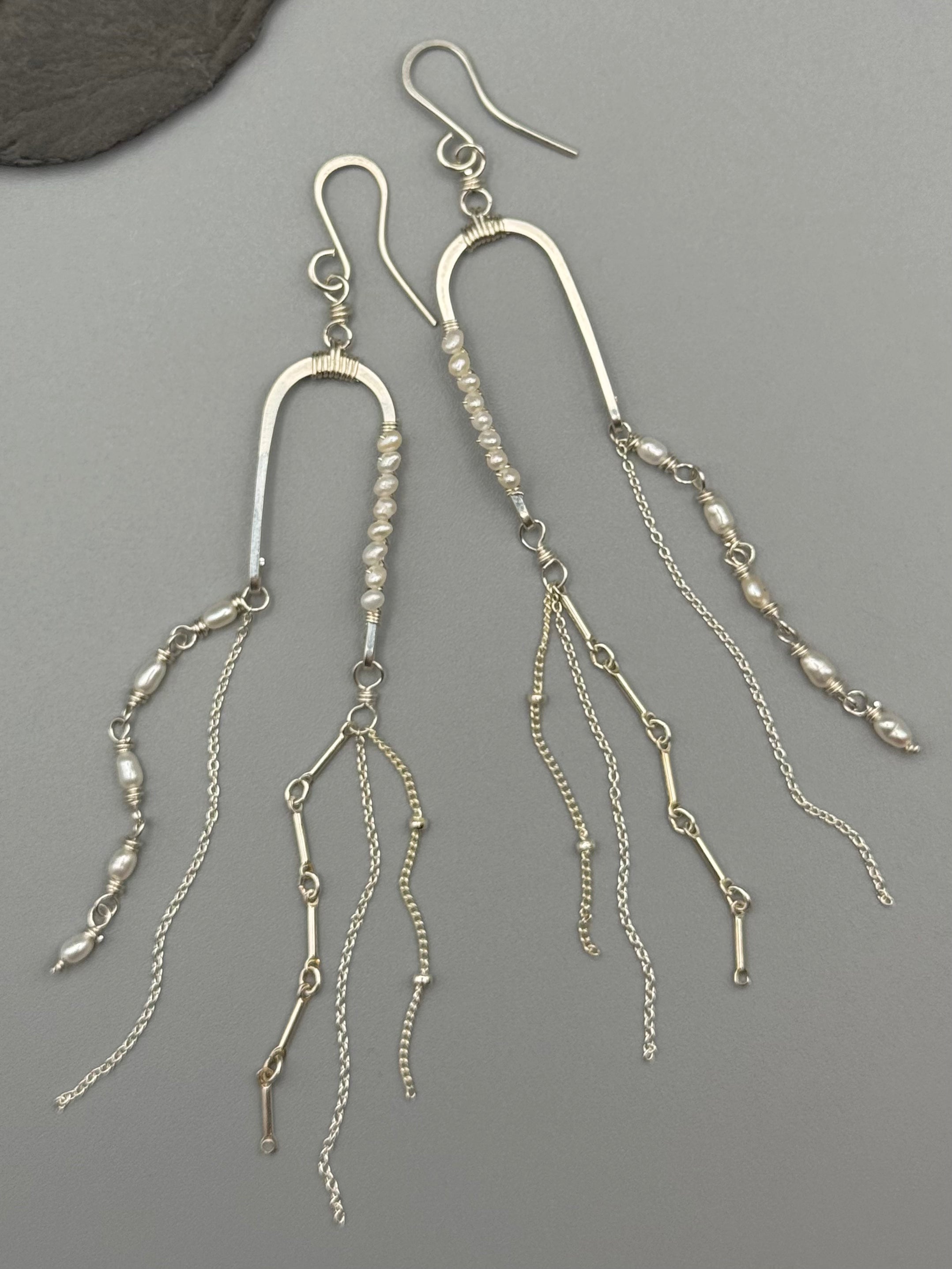 •BALANCING ACT• pearl + silver dangle earrings